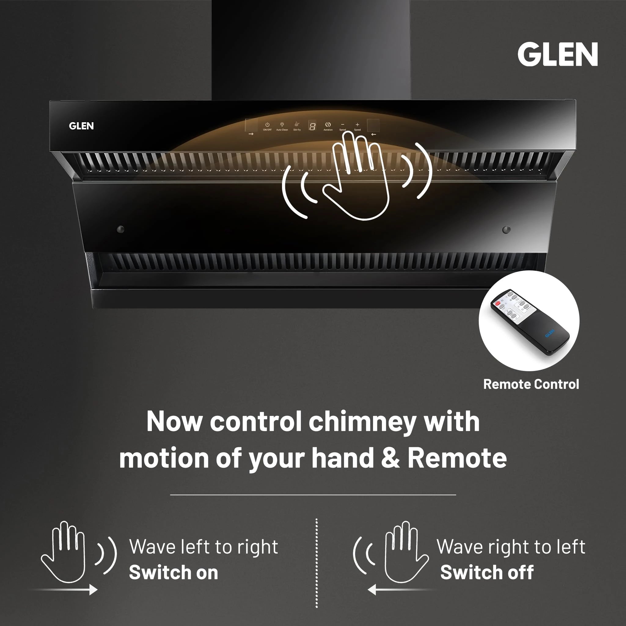 Glen Auto Clean Chimney with Double Draft Suction and Heat Sensor, BLDC Motor 90cm 1600 m3/h - Black (CH 6076 HSR DC AC)