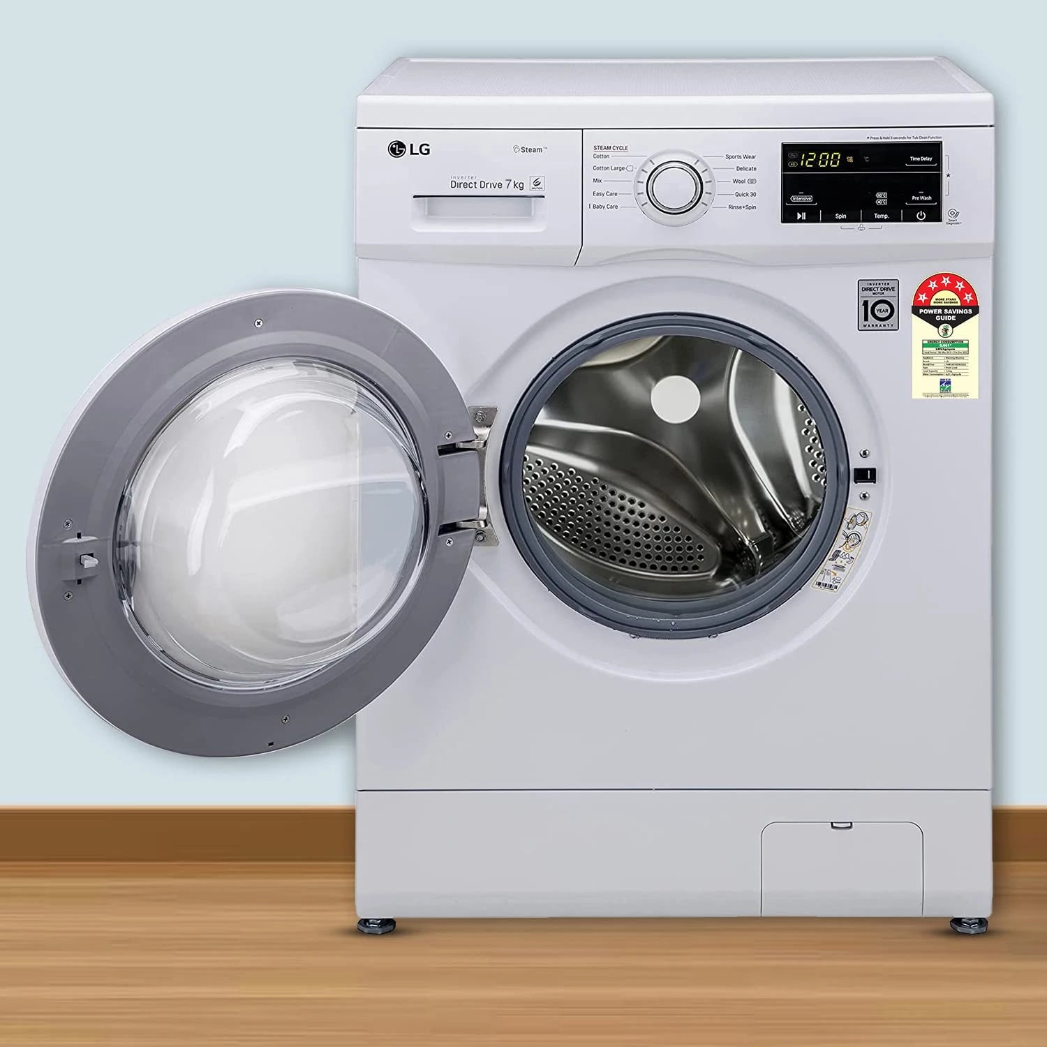 LG 7 Kg 5 Star Inverter Touch Panel Fully-Automatic Front Load Washing Machine with In-Built Heater (FHM1207SDW, White, 6 Motion Direct Drive, 1200 RPM & Steam)