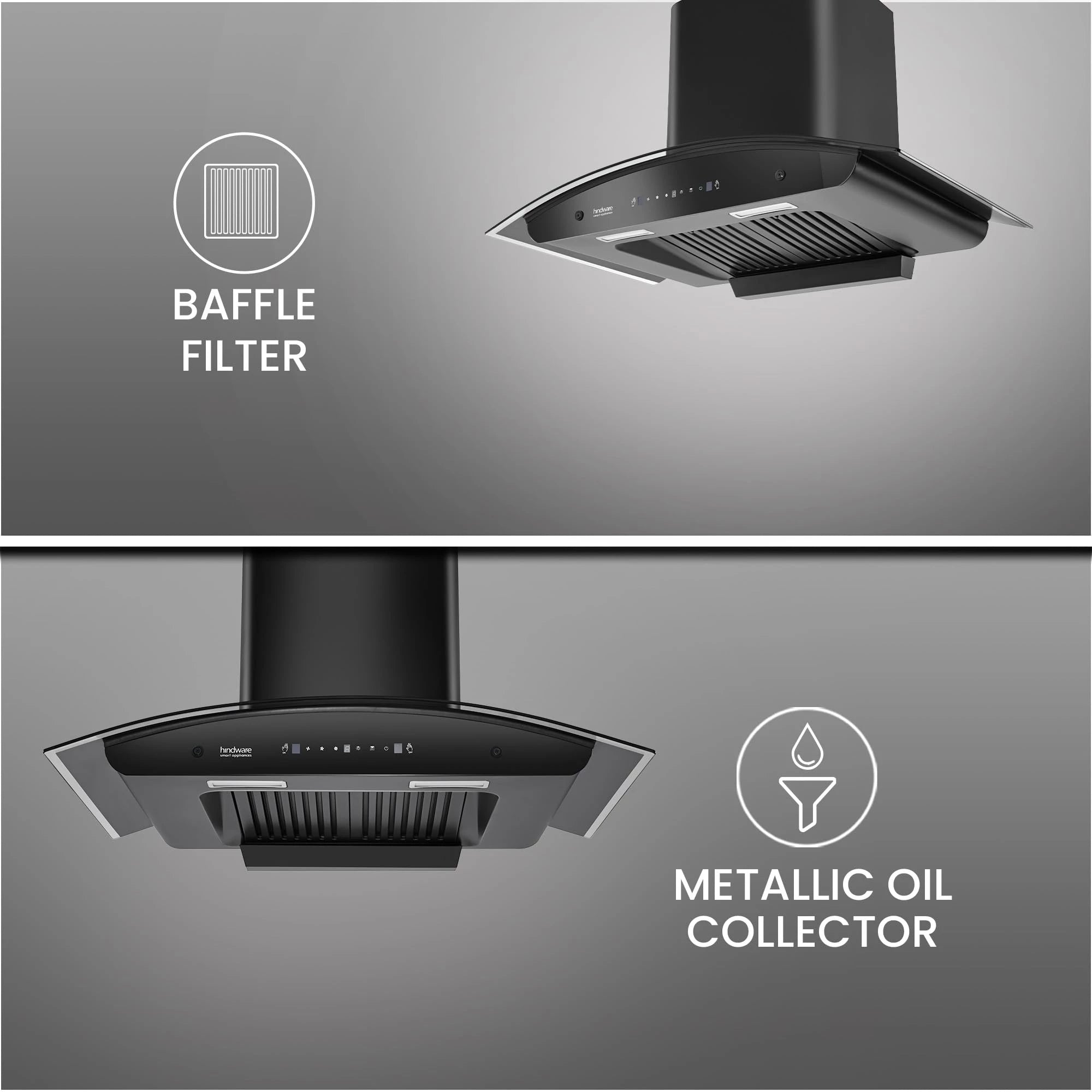 Hindware Smart Appliances Lyra 90 Auto Clean Kitchen Chimney with Max Suction 1300 m3/hr | Energy Efficient LED Lamps | Thermal Auto Clean Technology | Motion Sensor | Kitchen Chimney