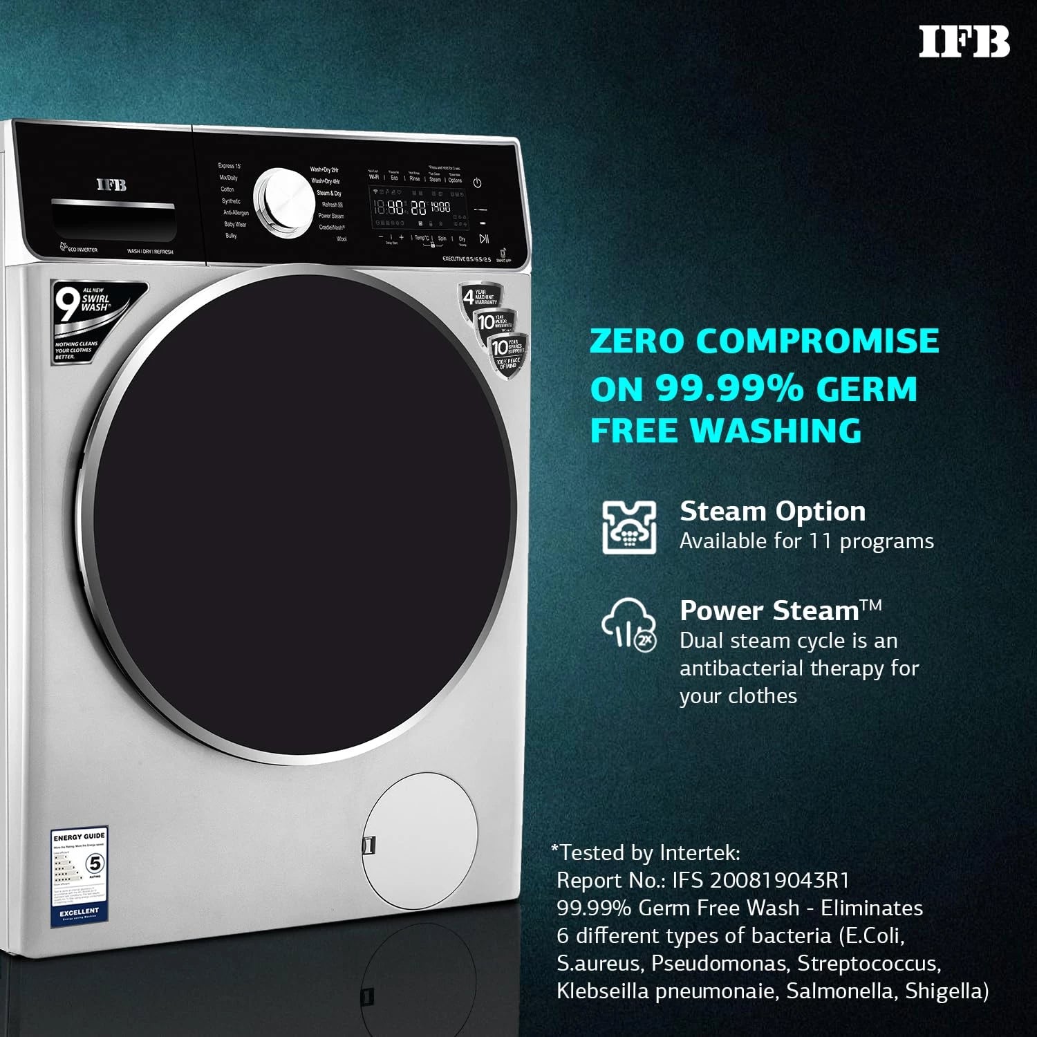 IFB Laundrimagic Front Load Washer Dryer 8.5/6.5/2.5 Kg Inverter (Executive ZXS, Silver)