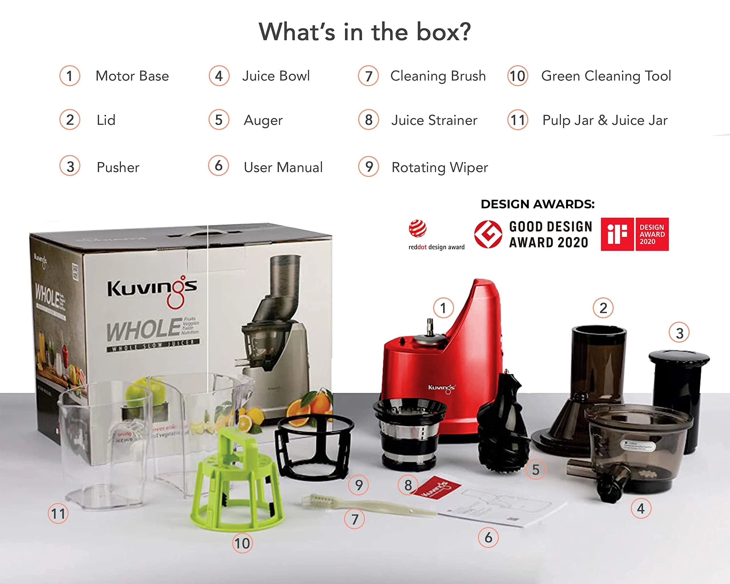 Kuvings B1700 Dark Red Professional Cold Press Whole Slow Juicer, Patented JMCS Technology for 10% More Juice, All-in-1 Fruit & Vegetable Juicer machine for home, 240W Strong Motor, PAN India Services