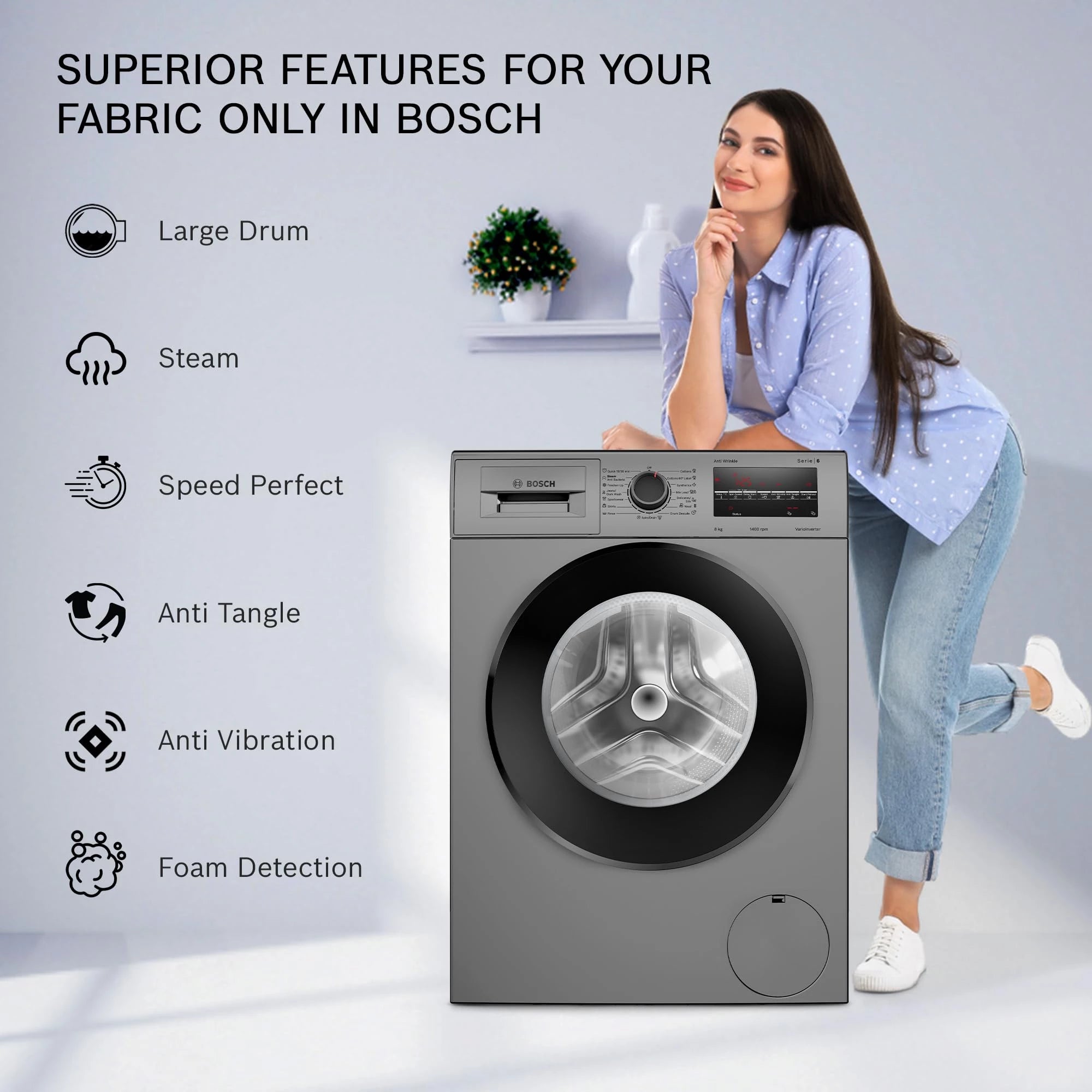 Bosch 8 kg 5 Star Fully-Automatic Front Loading Washing Machine (WAJ2846PIN, Titanium, AI active water plus, In-Built Heater)