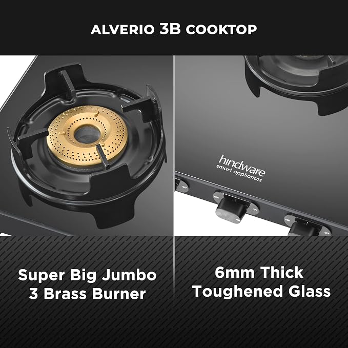 Hindware Divina BLDC 75 Chimney + Alverio 3 Burner Manual Cooktop Combo