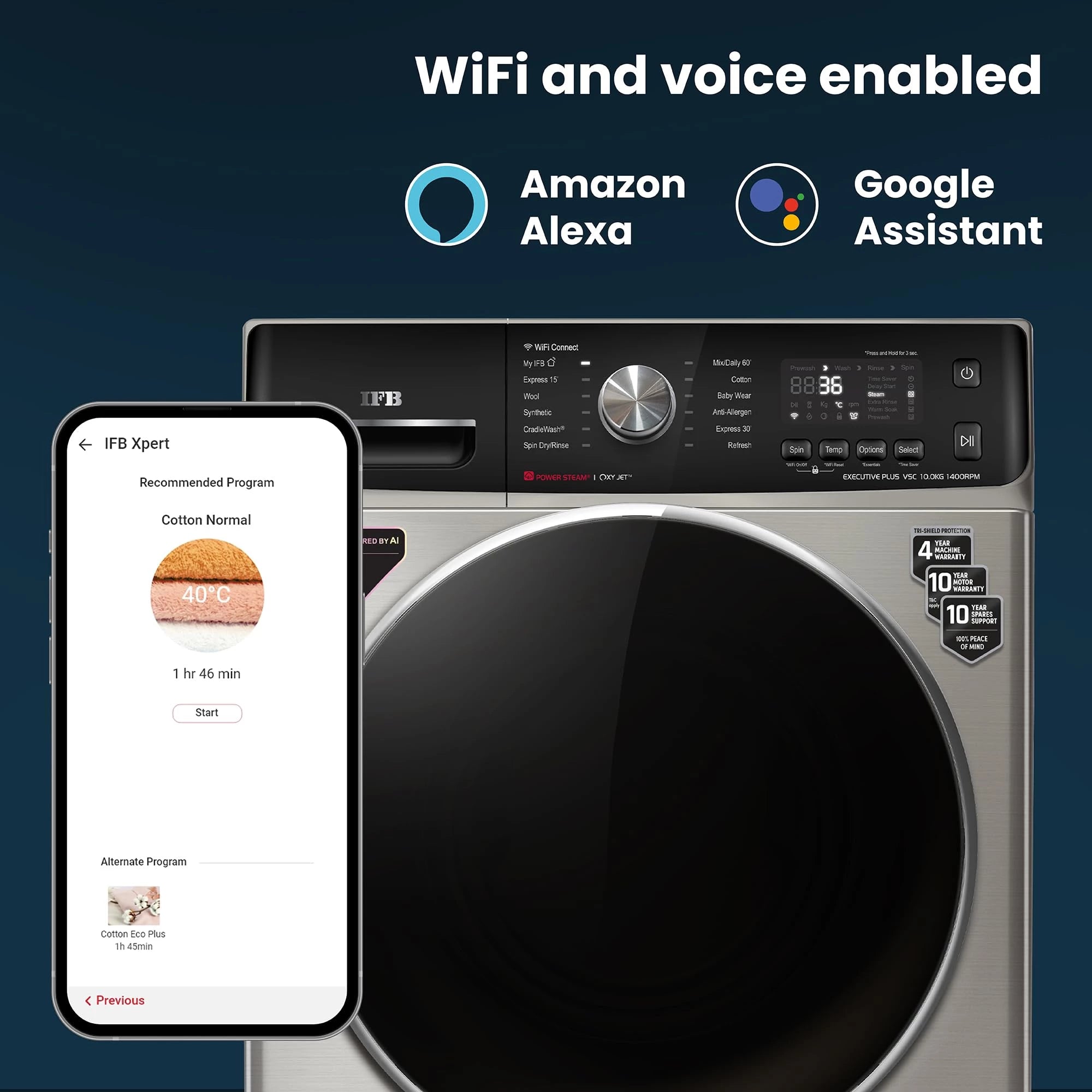 IFB 10Kg 5 Star with Deep Clean Oxyjet Technology, AI Powered, Fully Automatic Front Load Washing Machine (EXECUTIVE PLUS VSC 1014, Steam Refresh Program, Wi-Fi, Eco Inverter, SUS VCM, silver)