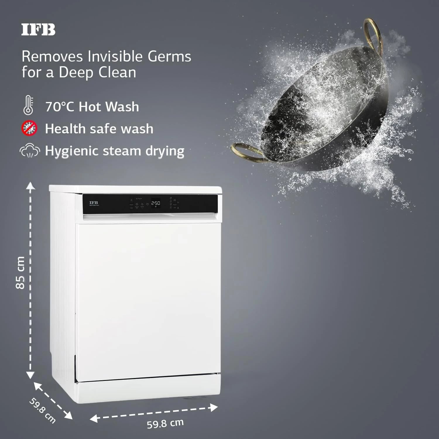 IFB 14 Place Settings with DeepClean® Technology Freestanding Dishwasher (Neptune FX14, White, 70° Hot Water Wash with Hygienic Steam Drying, Perfect for Indian Utensils)