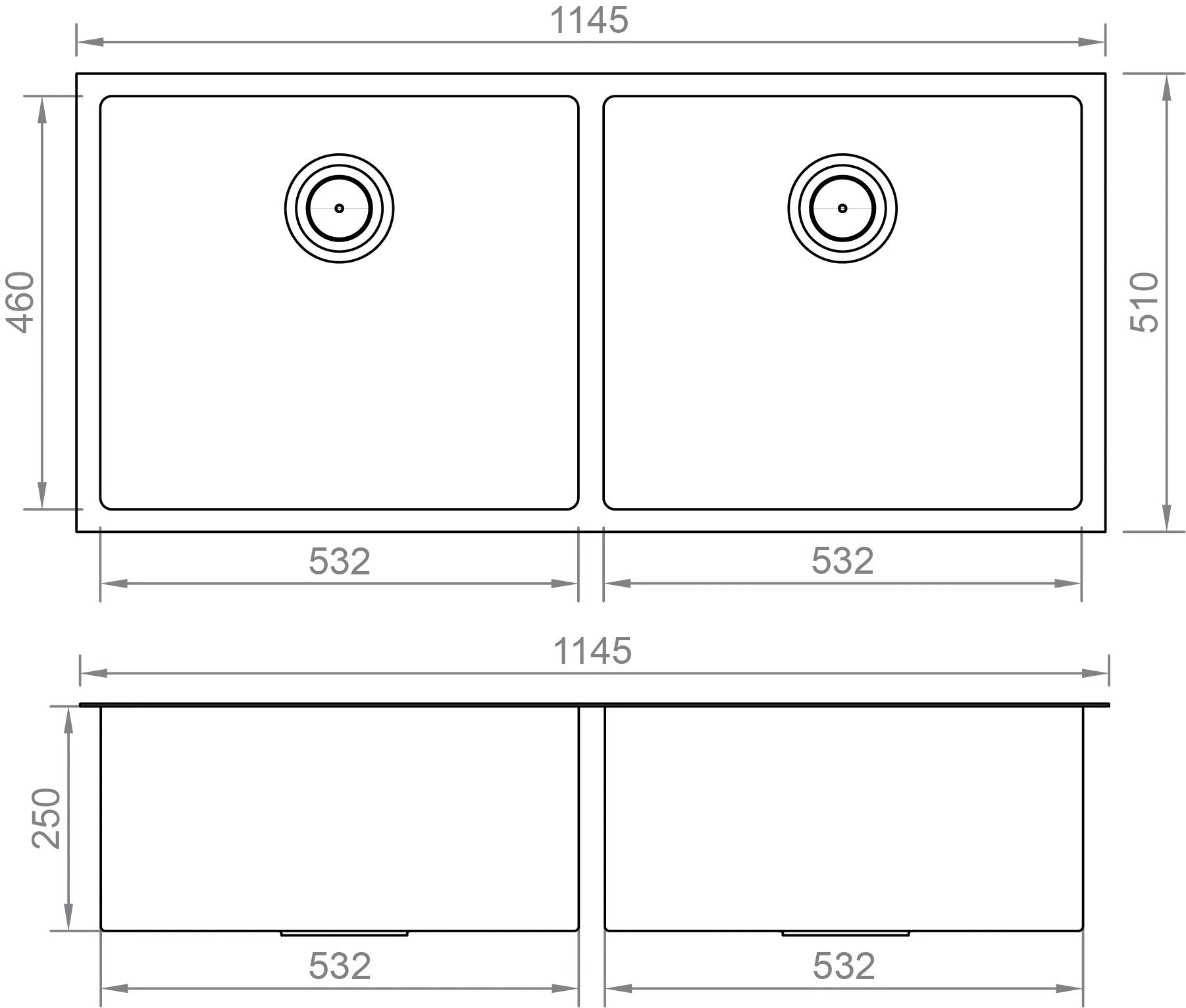 Anupam PS730DS Sink: 304 SS Double Bowl (45x20x10), Satin Finish
