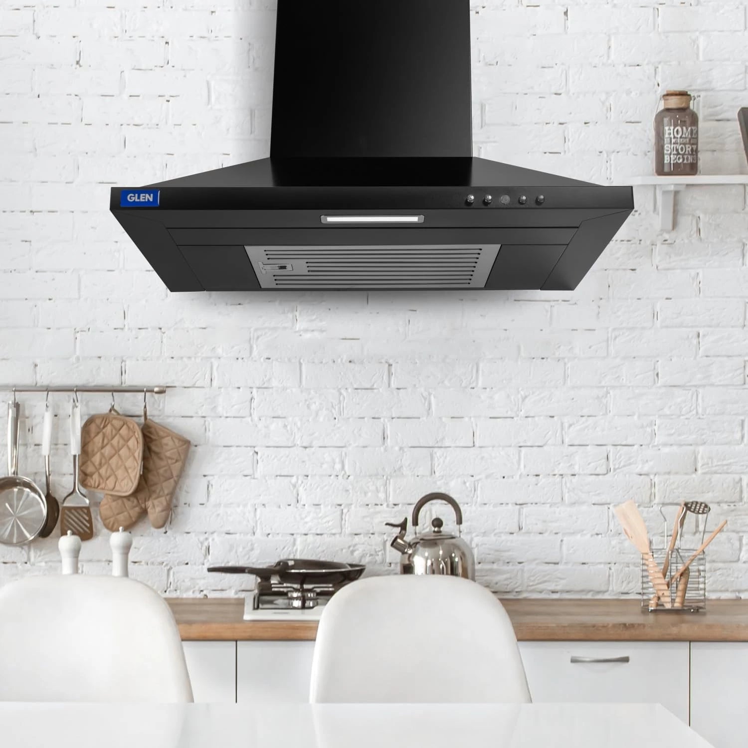 Glen Electric Kitchen Chimney With 7 Year Warranty On Motor, Pyramid Shape SS Baffle filter 60cm 1100 m³/h - Black (6049 IN BLK)