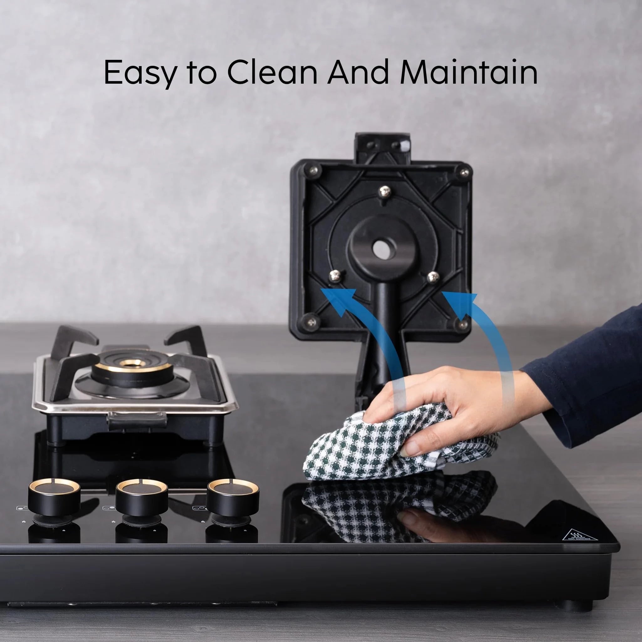 Glen Swift 4 Burner Gas Stove | Removable Multi-Ring Forged Brass Burners | 8mm Toughened Glass Top | Manual Ignition (CT1044GTBLSWIFT)