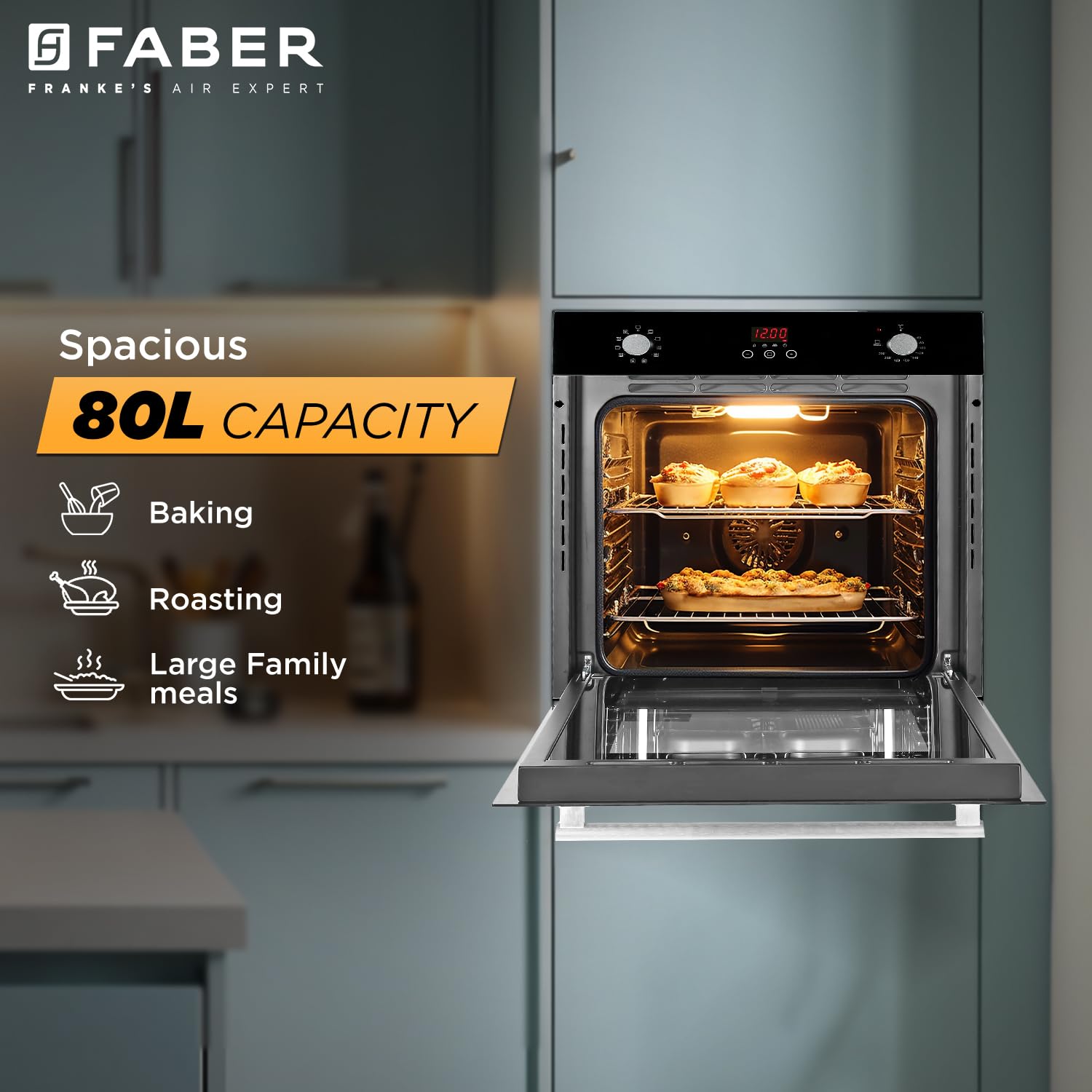 ஃபேபர் 80 எல் கன்வெக்ஷன் மைக்ரோவேவ் ஓவன் (FBIO 80L 10F GLM, கருப்பு)