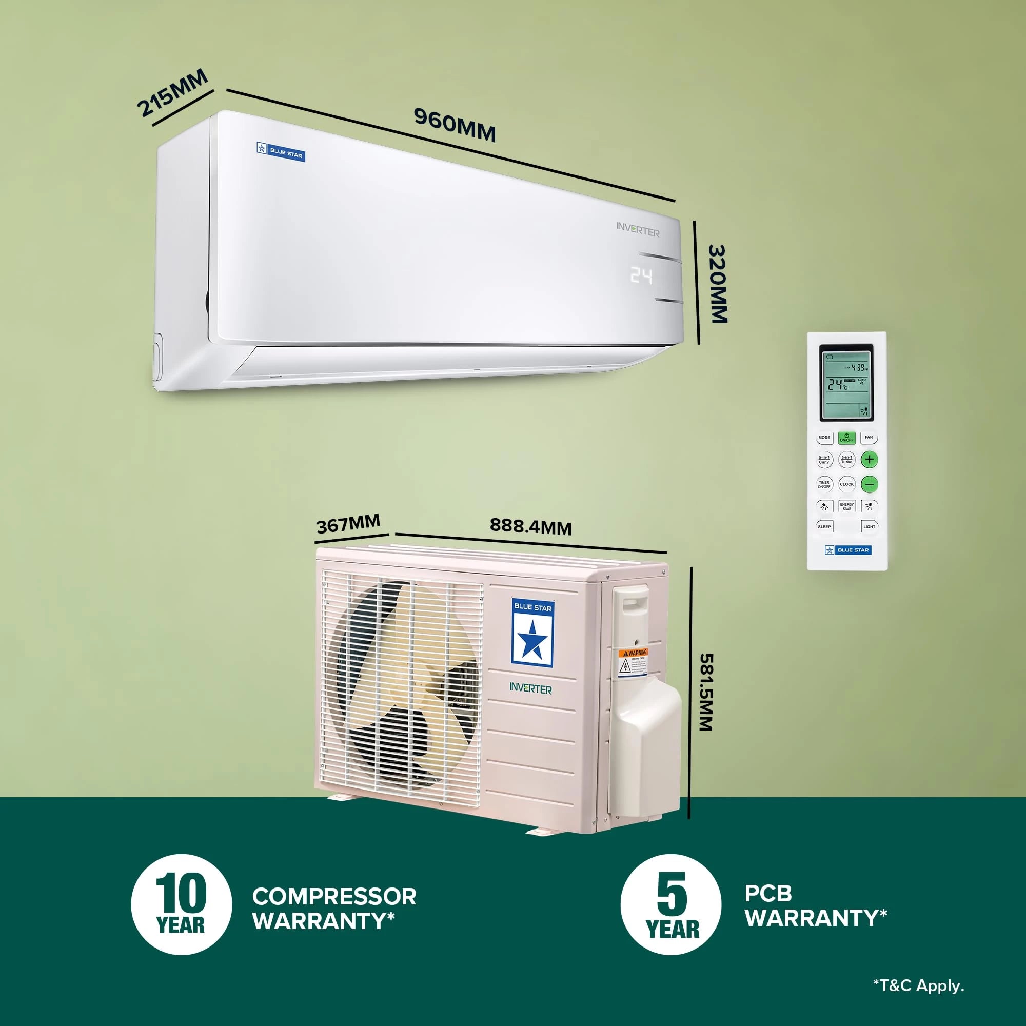 Blue Star 1.5 Ton 5 Star Inverter AC (IC518YNU, White) - 5 in 1 Convertible
