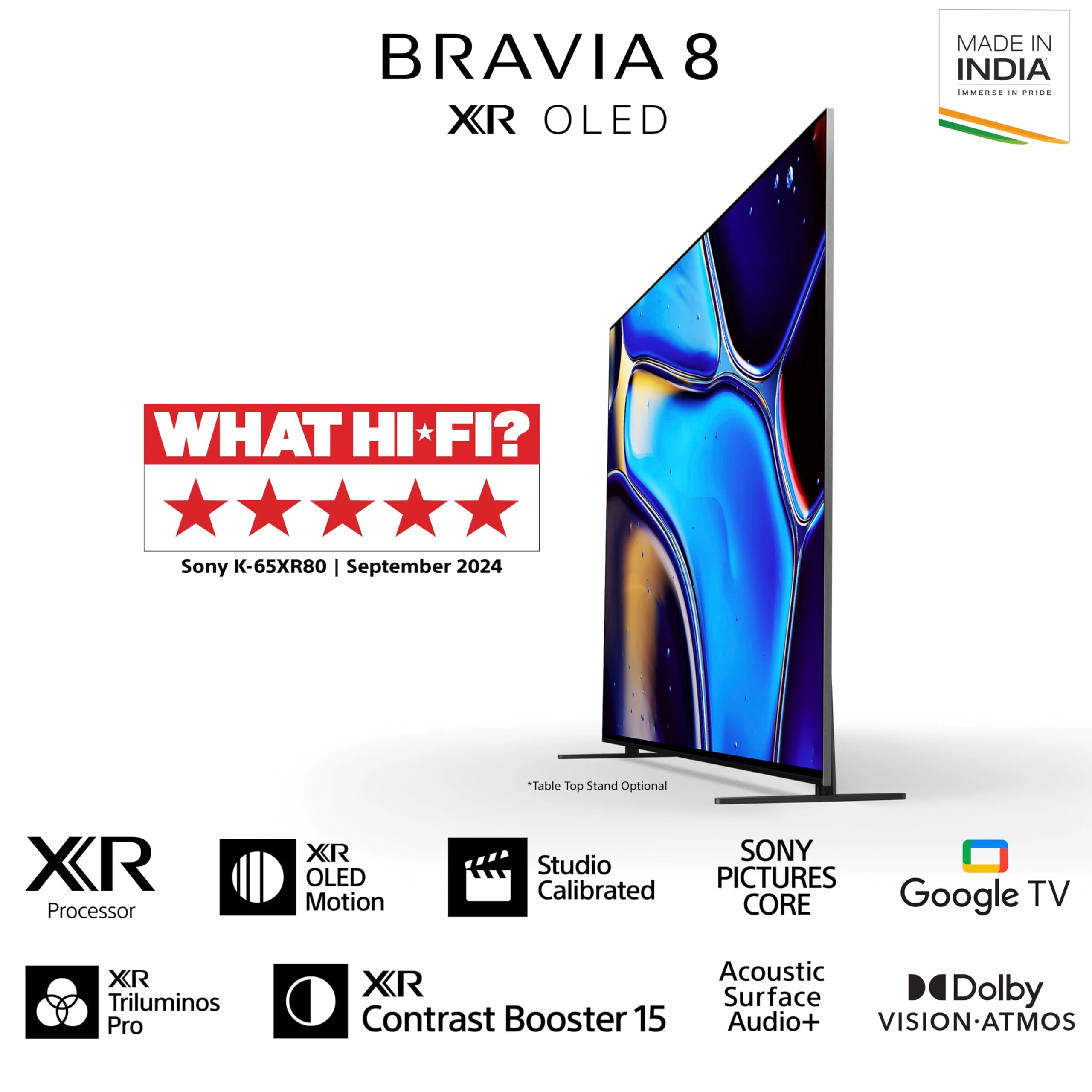 Sony BRAVIA 8 Series 164 cm (65 inches) 4K Ultra HD AI Smart OLED Google TV K-65XR80 (Black)