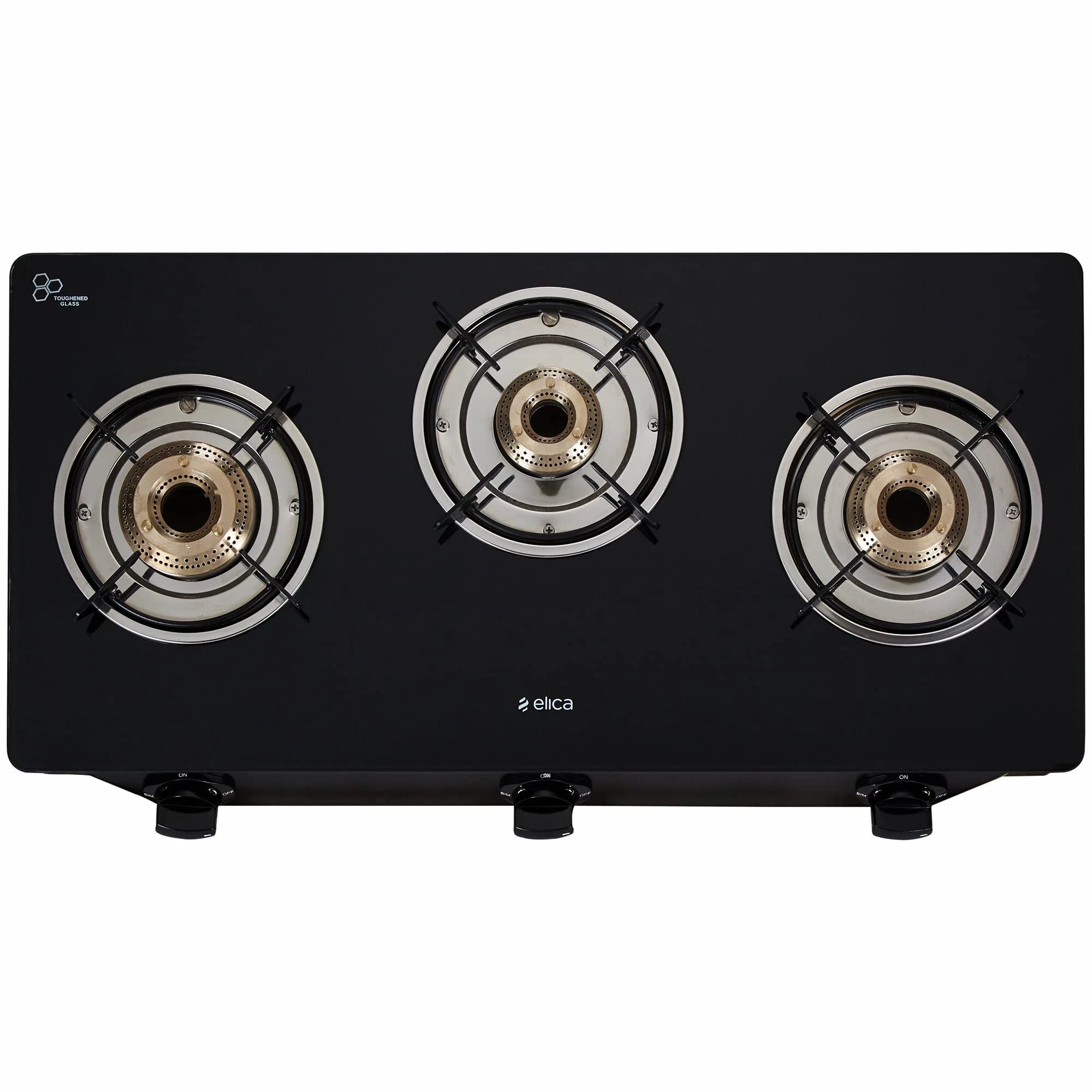 Elica Vetro Glass Top 3 Burner Gas Stove With 1 Jumbo Burner (Tempered Glass, Ct Vetro 370 J)