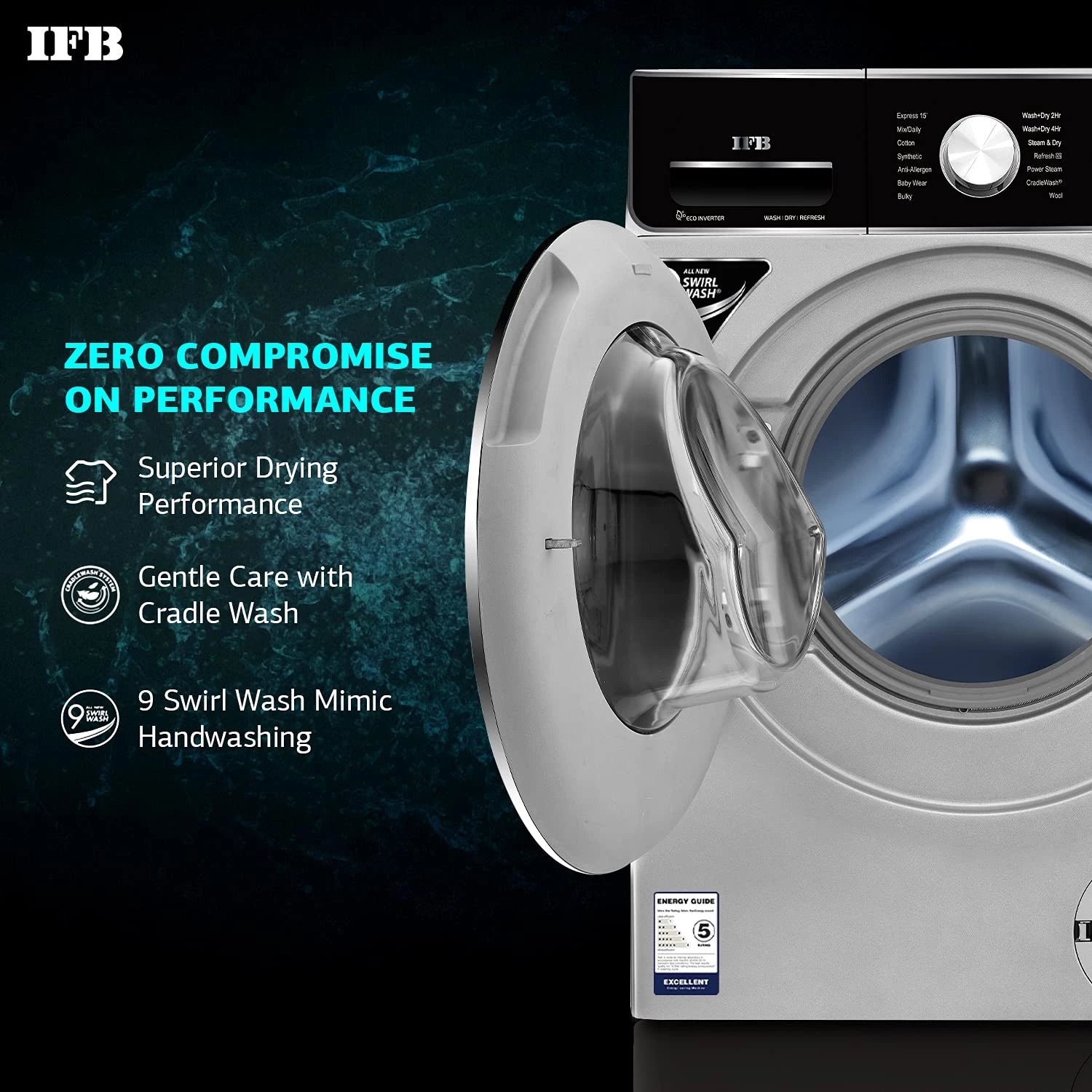IFB Laundrimagic Front Load Washer Dryer 8.5/6.5/2.5 Kg Inverter (Executive ZXS, Silver)