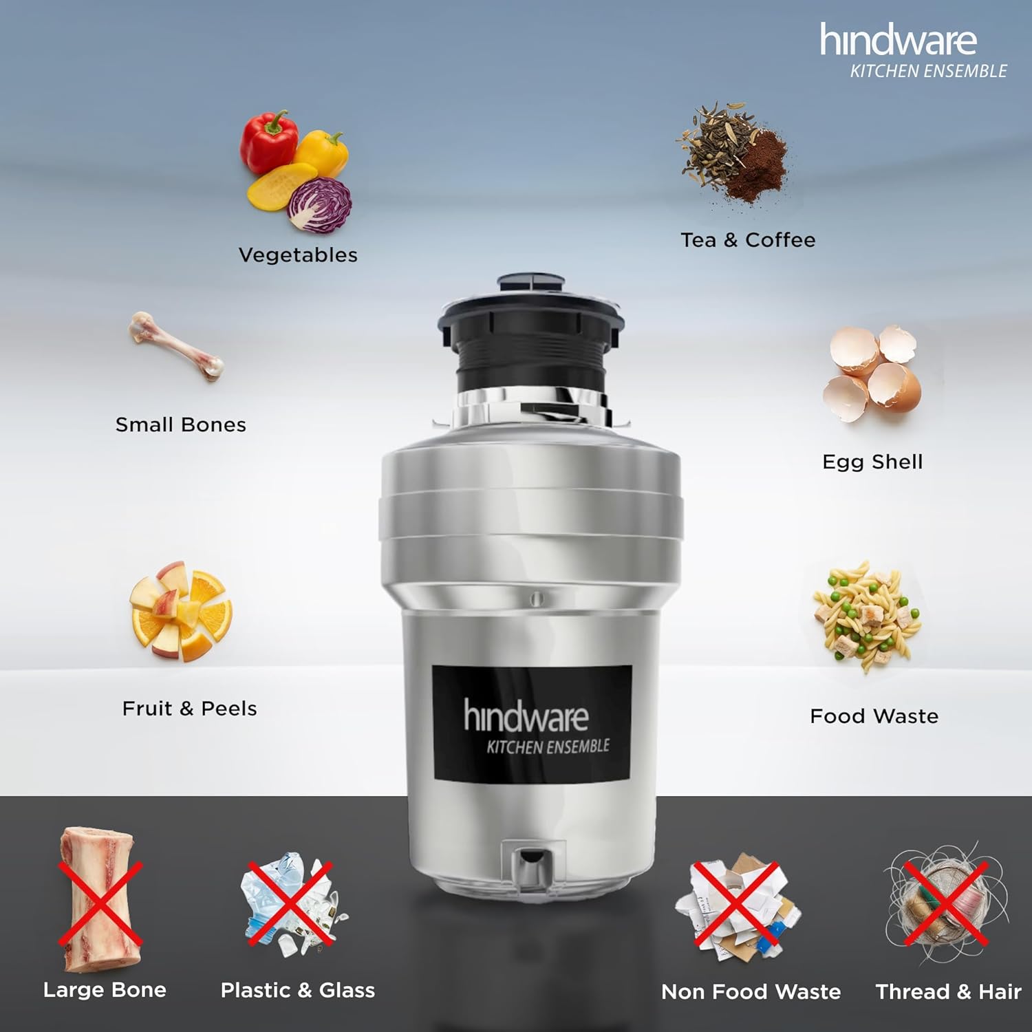 हिंदवेयर FWD-04 फ़ूड वेस्ट डिस्पोजर स्टैंडर्ड-0.5HP (सिल्वर)