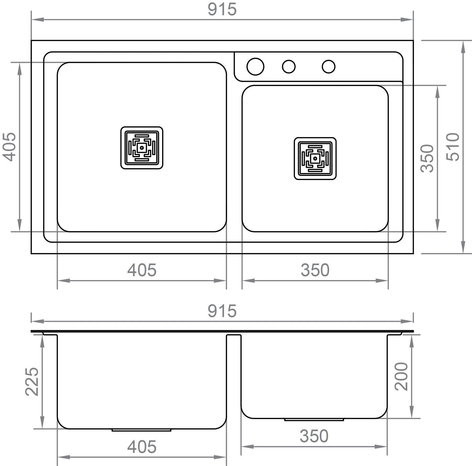 Anupam SS804DB Kitchen Sink, 316 SS Double Square Bowl (36x20x9), Satin Finish