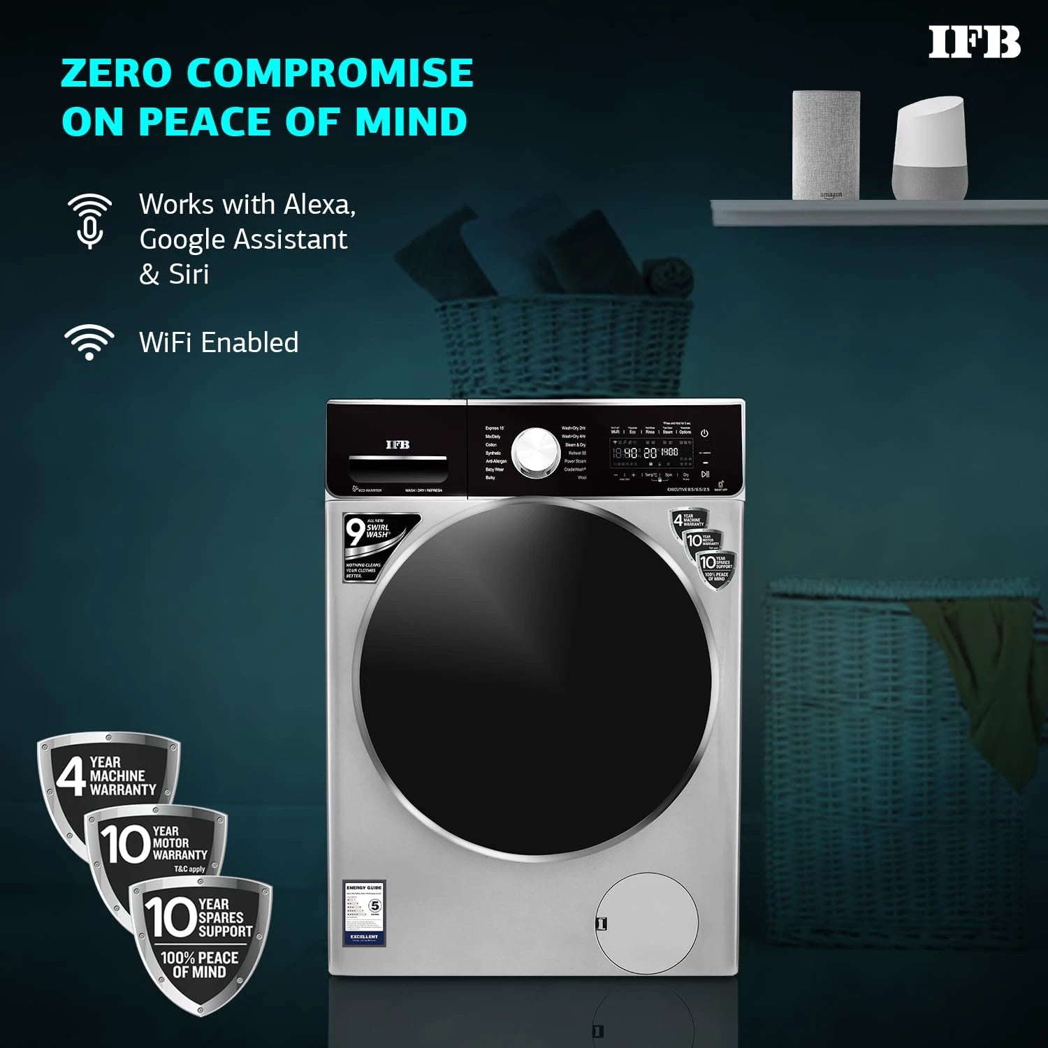 IFB Laundrimagic Front Load Washer Dryer 8.5/6.5/2.5 Kg Inverter (Executive ZXS, Silver)