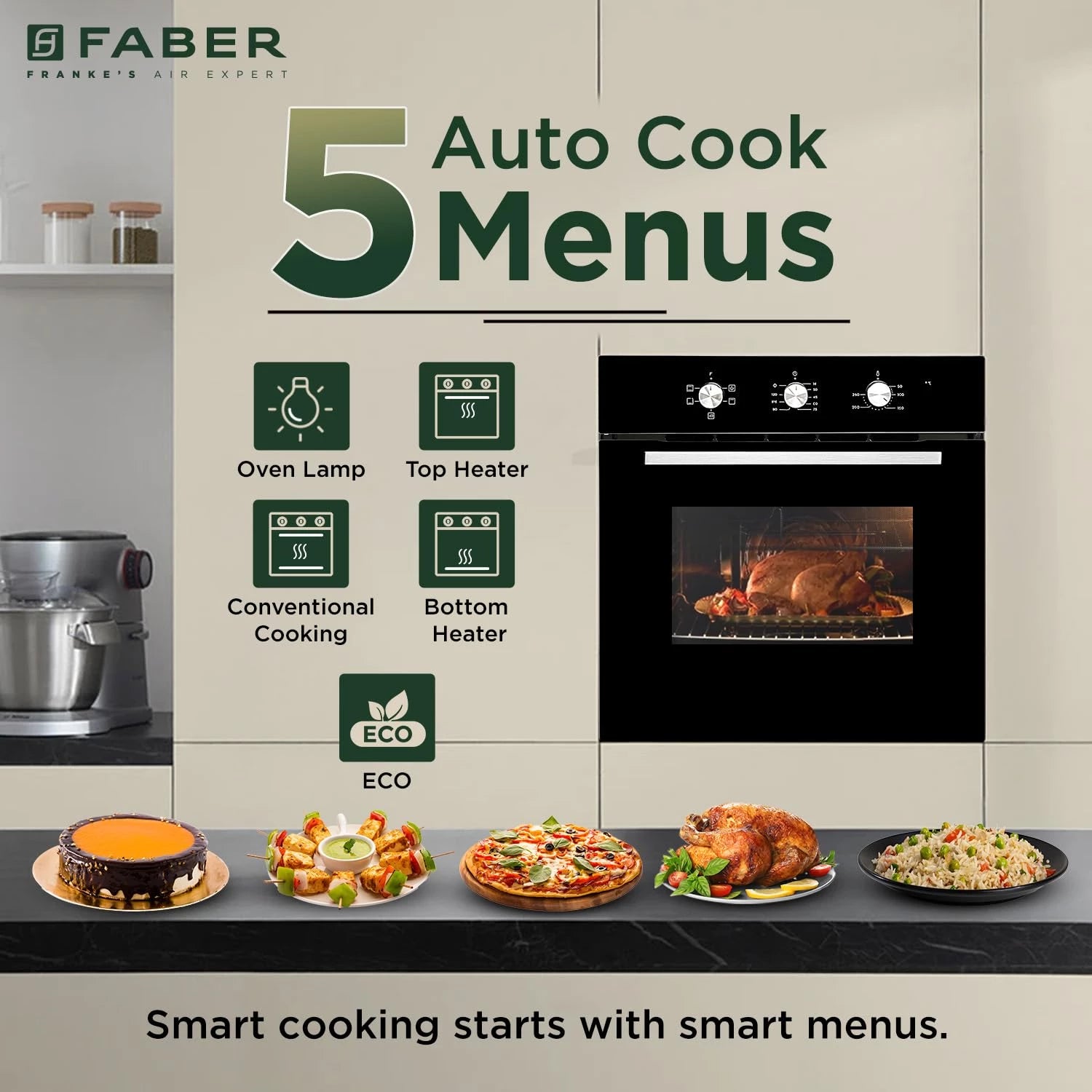 Faber 80L Built-In Full Black Glass Oven||Mechanical Timer||5 Cooking Functions with Grill Rack,Grill Tray||2-Layer Glass Door, 50–250°C Temp Range||FBIO 80L 5F BK||2Yr Comprehensive Warranty