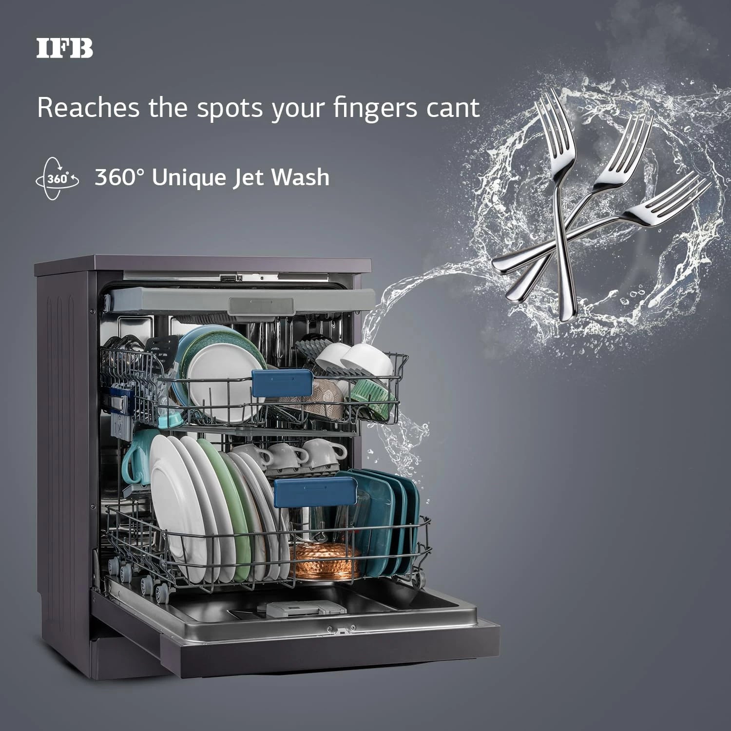 IFB 16 Place Settings with DeepClean® Technology Powered by AI Freestanding Dishwasher (Neptune VX16, Inox Grey, Largest Capacity Washes upto 92 Utensils, 70° Hot Water Wash)