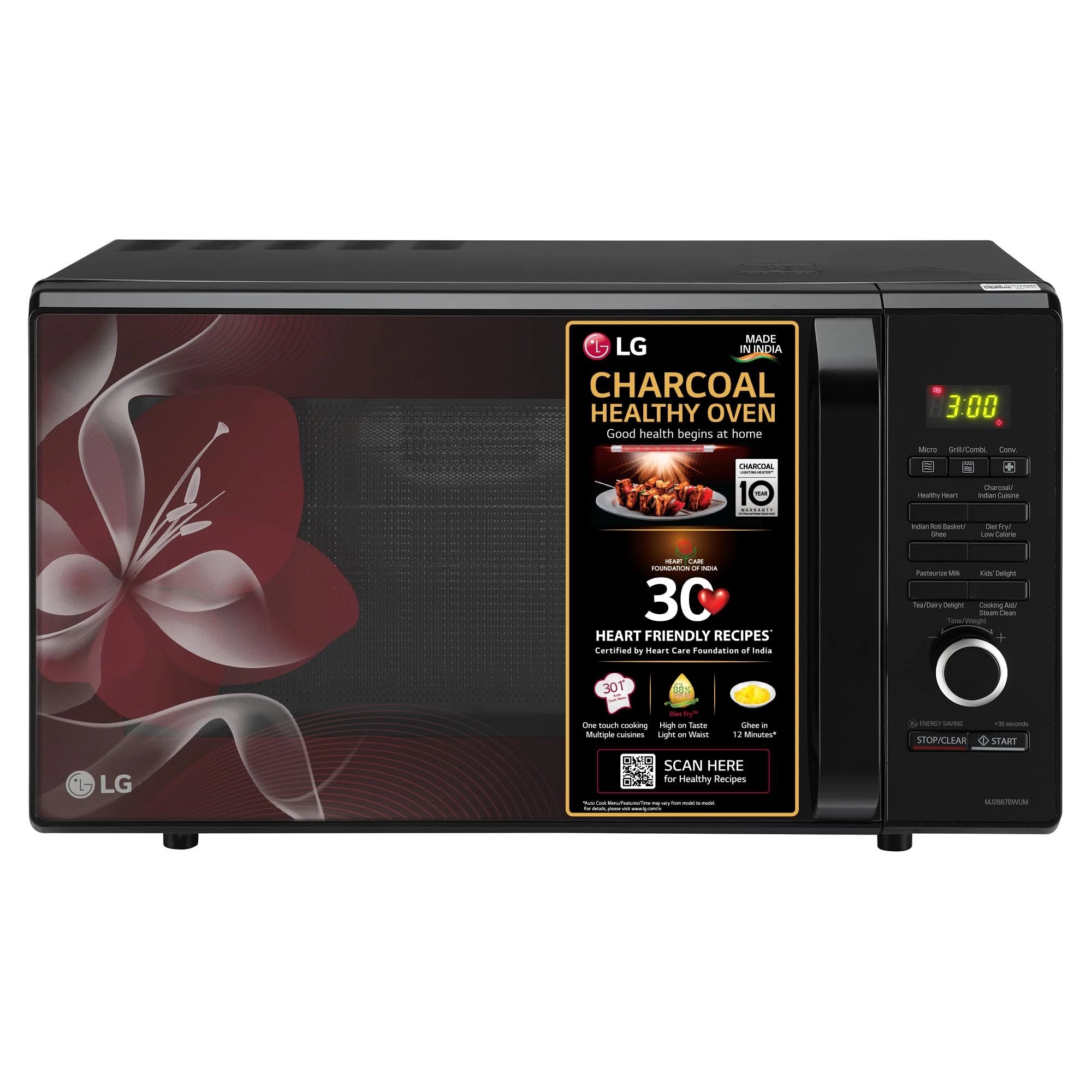 LG 28 L Charcoal Healthy Microwave Conventional Oven (MJ2887BWUM, Black, 360° Motorised Rotisserie)