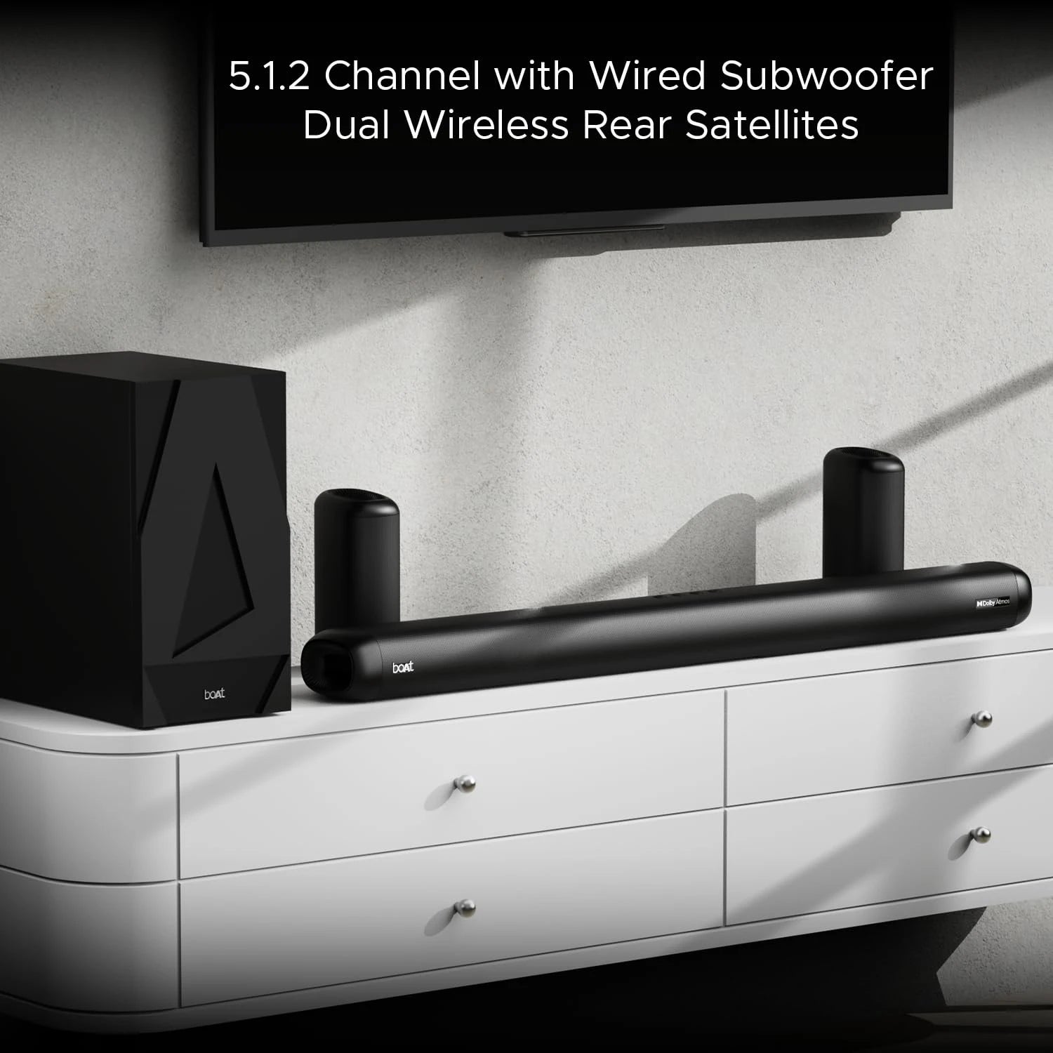 boAt Aavante Bar 5500DA 500W Bluetooth Soundbar w/Dolby Atmos & Cinematic Sound,5.1.2 Channel,8 Drivers for Surround Sound Effect,Multi- Compatibility, Remote Control(Premium Black)