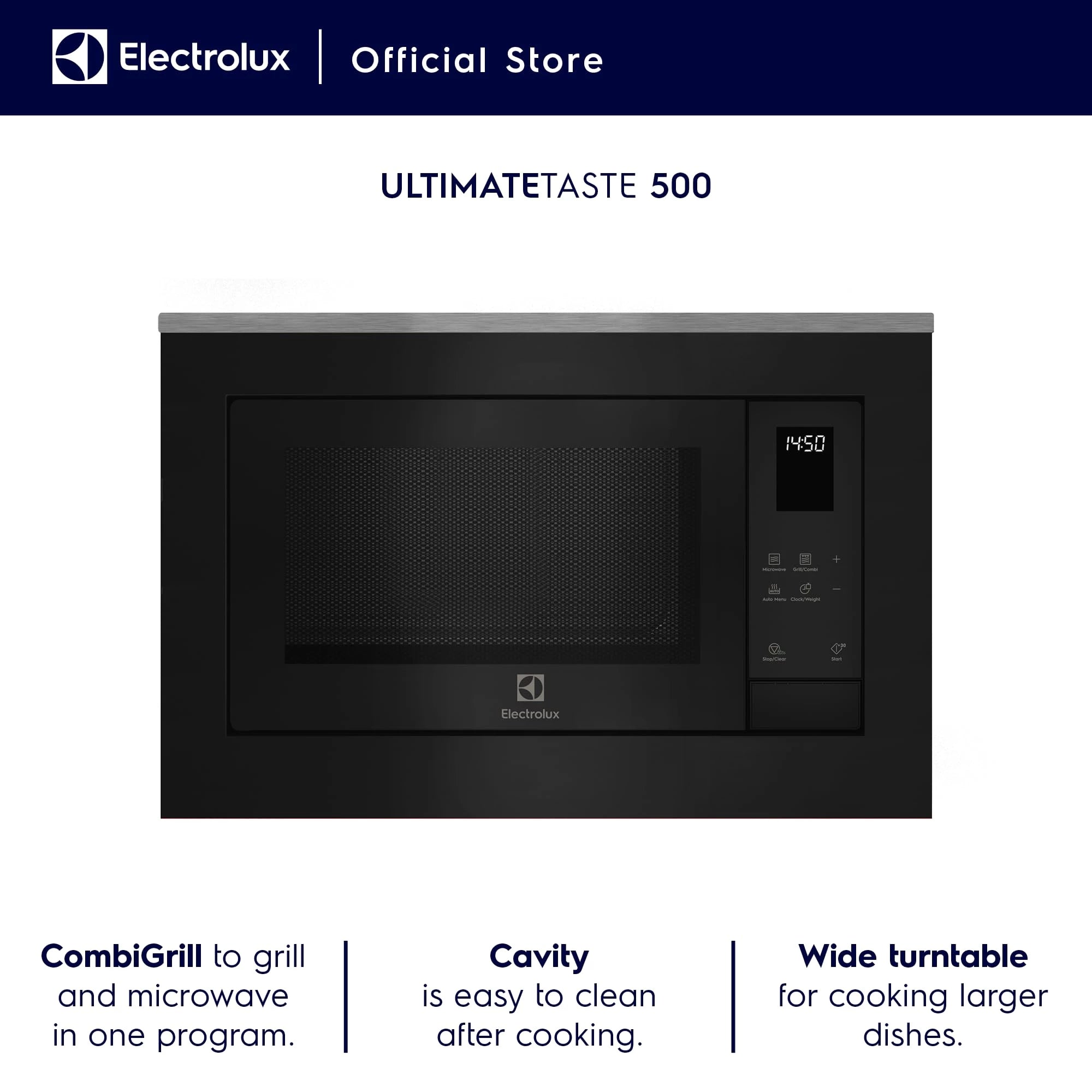 Electrolux 25L 60cm Built-In Grill Microwave Oven with 7 Functions, UltimateTaste 500, Black, Glass, EMSB25XG