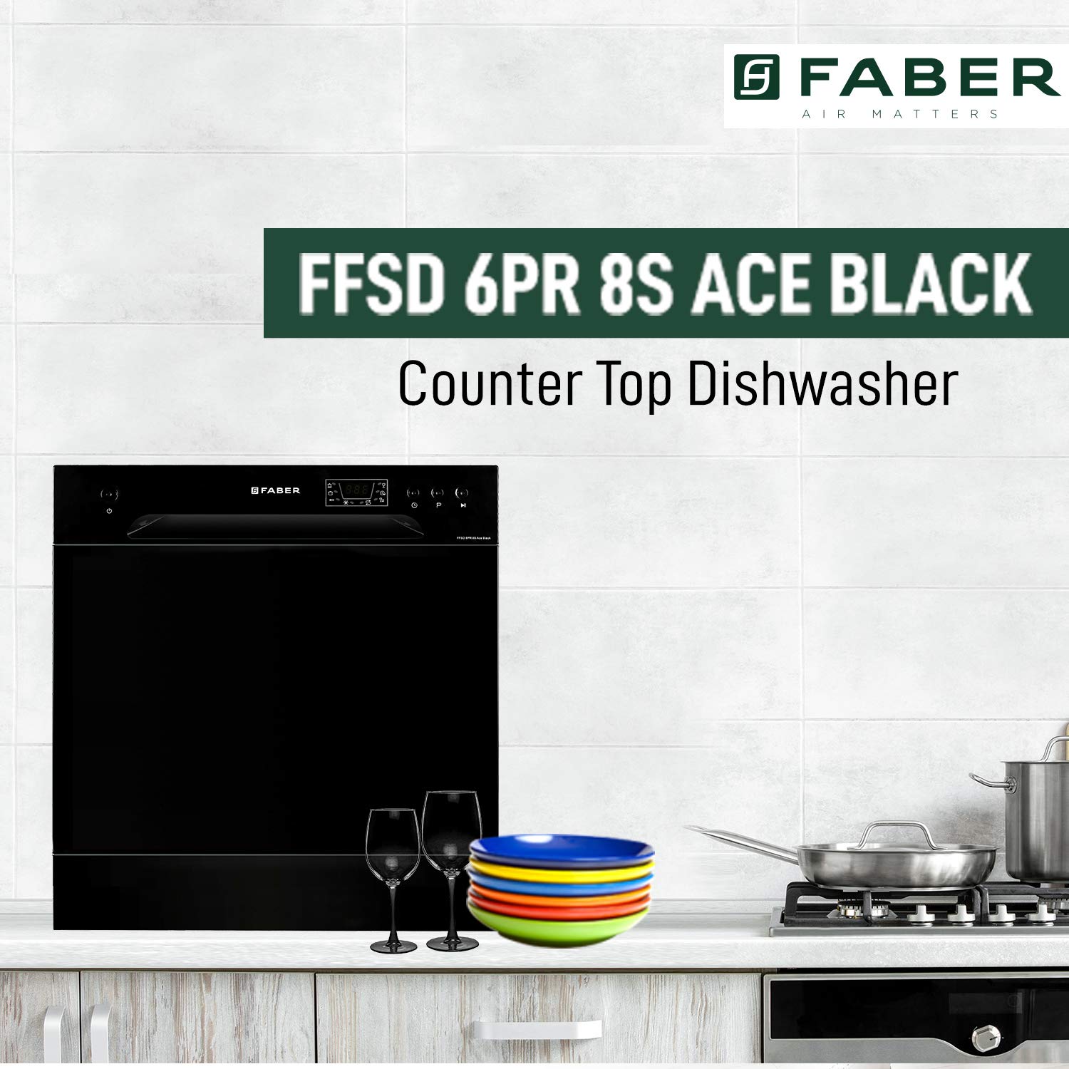 Faber FFSD 6PR 8S Ace Black 8 Place Setting Table Top Dishwasher | Black Finish