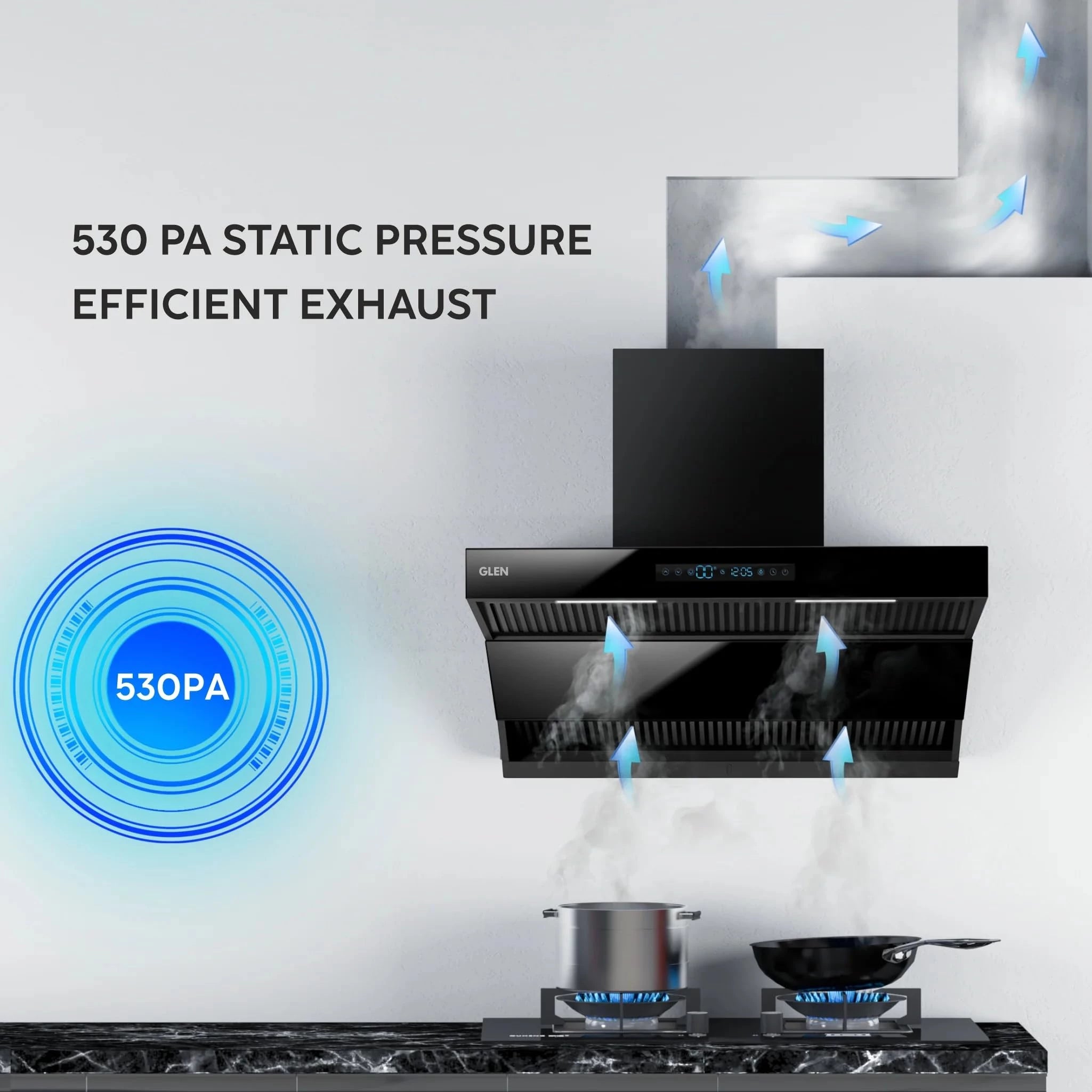 Glen Auto Clean Chimney with Double Draft Suction, Inverter Technology, BLDC Motor 75cm 1400 m3/h - Black (CH 6076 AC)