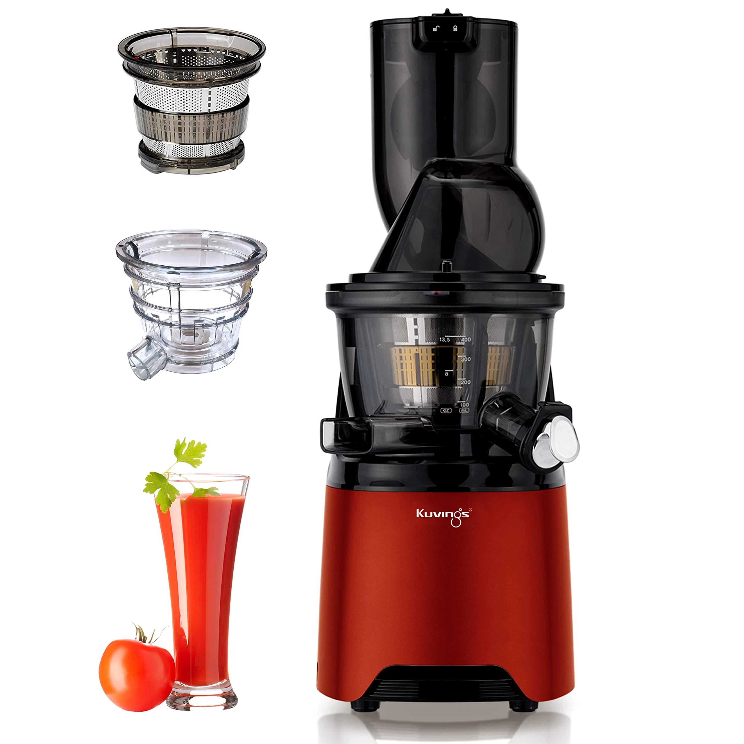 Kuvings Evo810 Red Professional Cold Press Whole Slow Juicer, World'S Only Juicer With Patented Rubber & Silicon-Free Technology, All-In-1 Fruit & Vegetable Juicer (Evo810 Red) - 240 Watts (NS-2155)