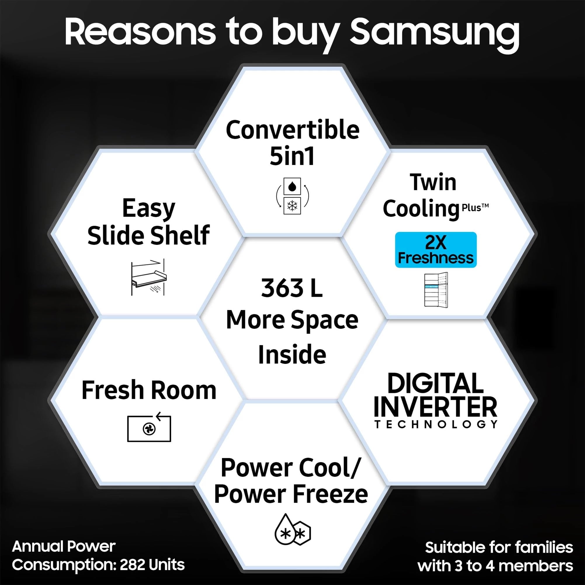 Samsung 363 L, 2 Star, Convertible 5-in-1 Digital Inverter with Display Frost Free Double Door Refrigerator (RT39C5532S8/HL, Silver, Elegant Inox)