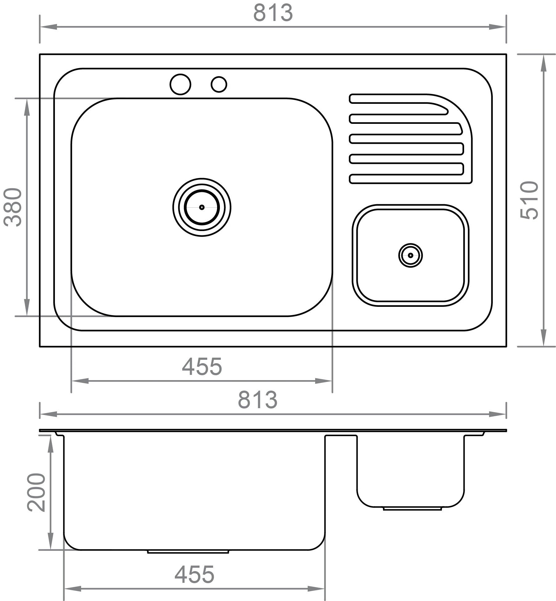 Anupam Kitchen Sink LS333SF, 304 SS Single Bowl w/Drain Board (32x20x8in), Satin Finish