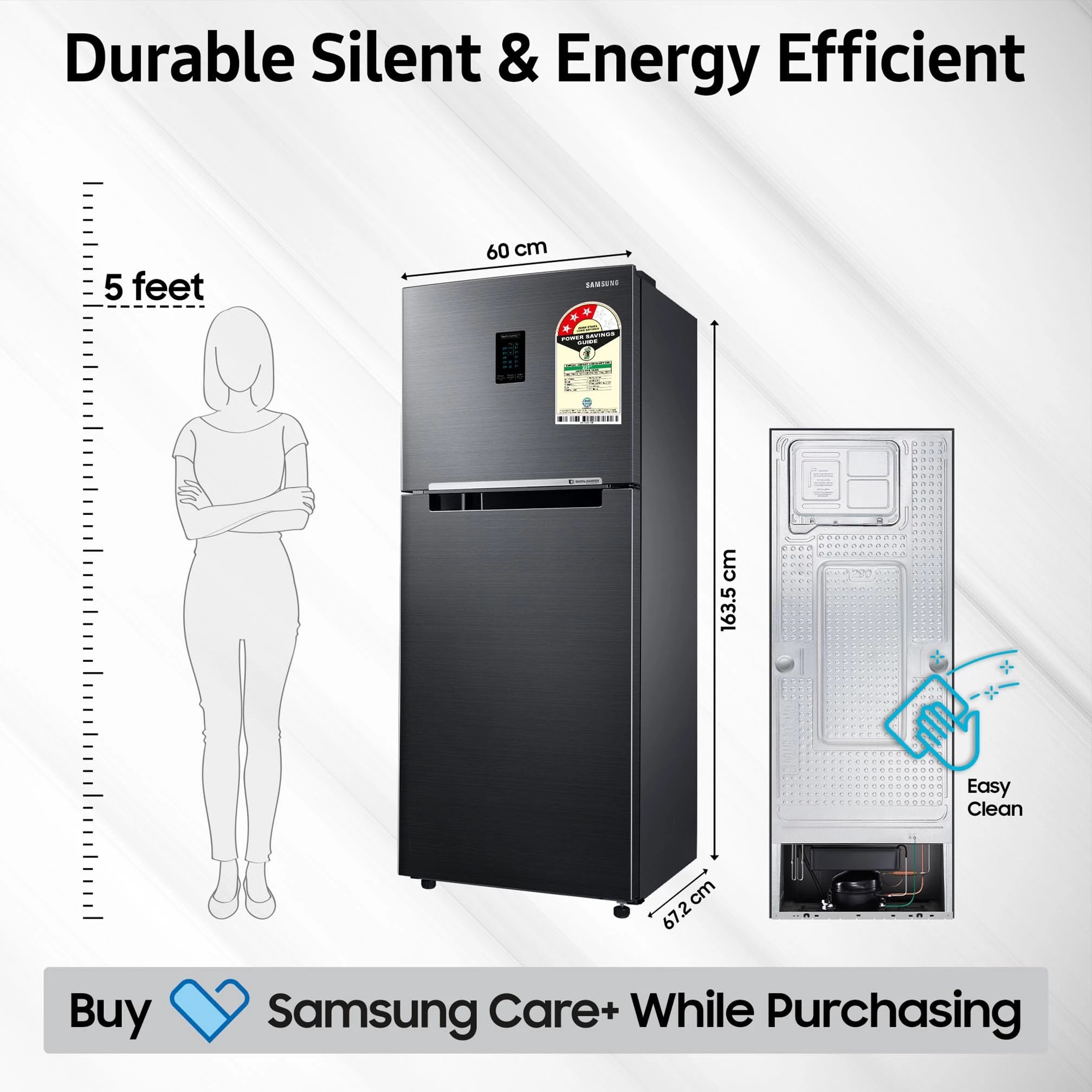 Samsung 301 L, 3 Star, Convertible 5-in-1 Digital Inverter with Display Frost Free Double Door Refrigerator (RT34C4523B1/HL, Black Matt)