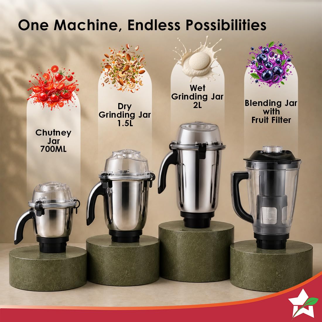 Wonderchef 63155304 Professional 1200W Mixer Grinder with 4 Jars, Black