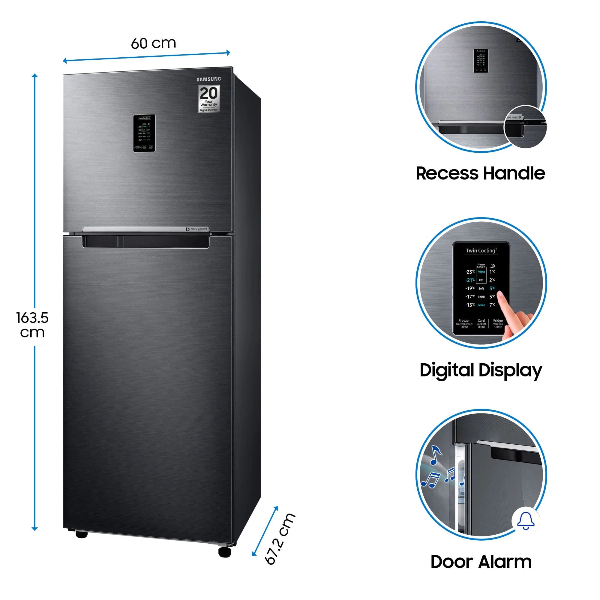 Samsung 314 L 2 Star Inverter Frost Free Double Door Refrigerator Appliance (RT34A4622BX/HL, Luxe black)