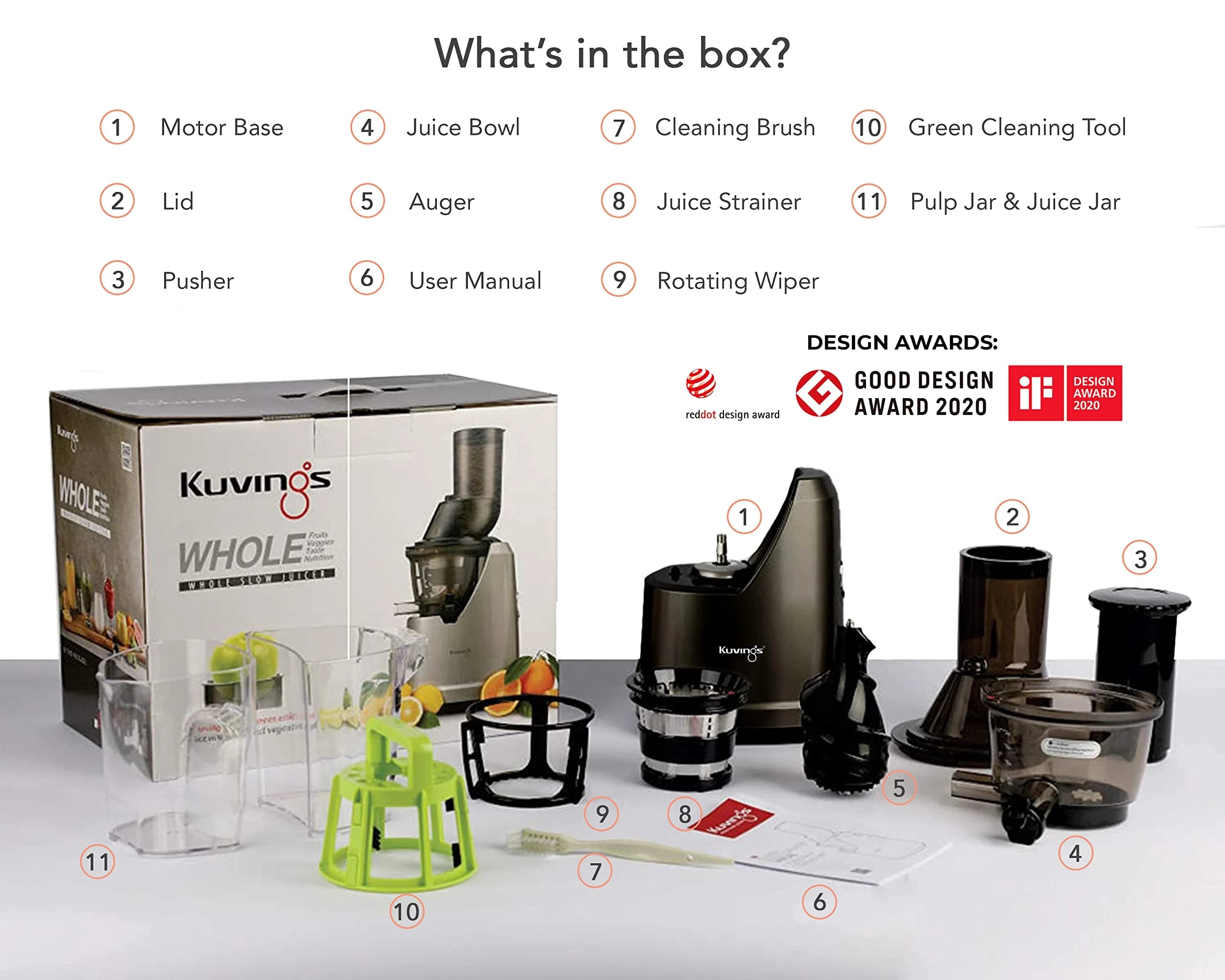 Kuvings B1700 Phantom Black Professional Cold Press Whole Slow Juicer, Patented JMCS Technology for 10% More Juice, Best Fruit & Vegetable Juicer machine for home