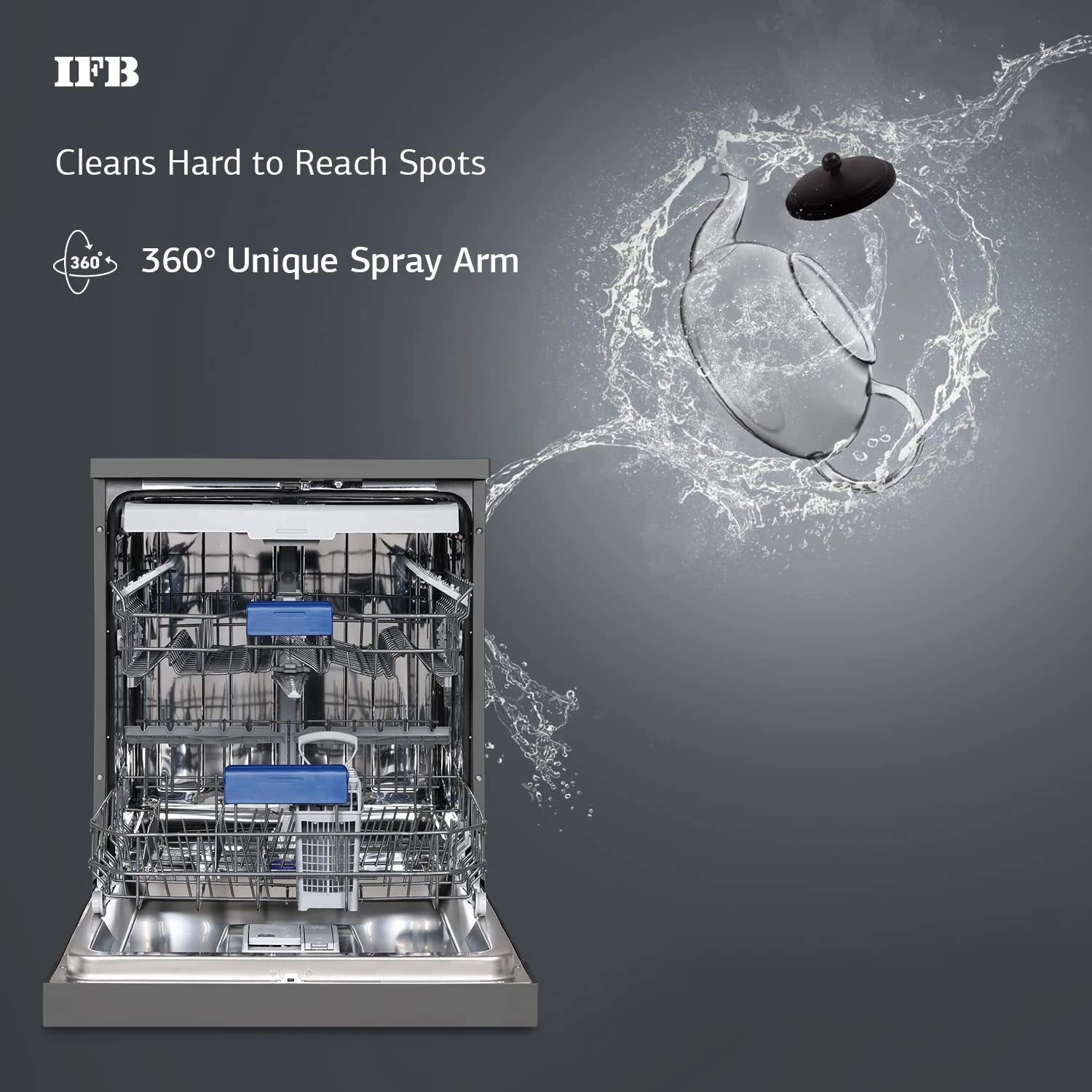 IFB Dishwasher Neptune VX2 Plus, 16 Place Settings, Hot Water Wash, Inox Grey, In Built Heater, Turbo Drying, Perfect for Indian Utensils.