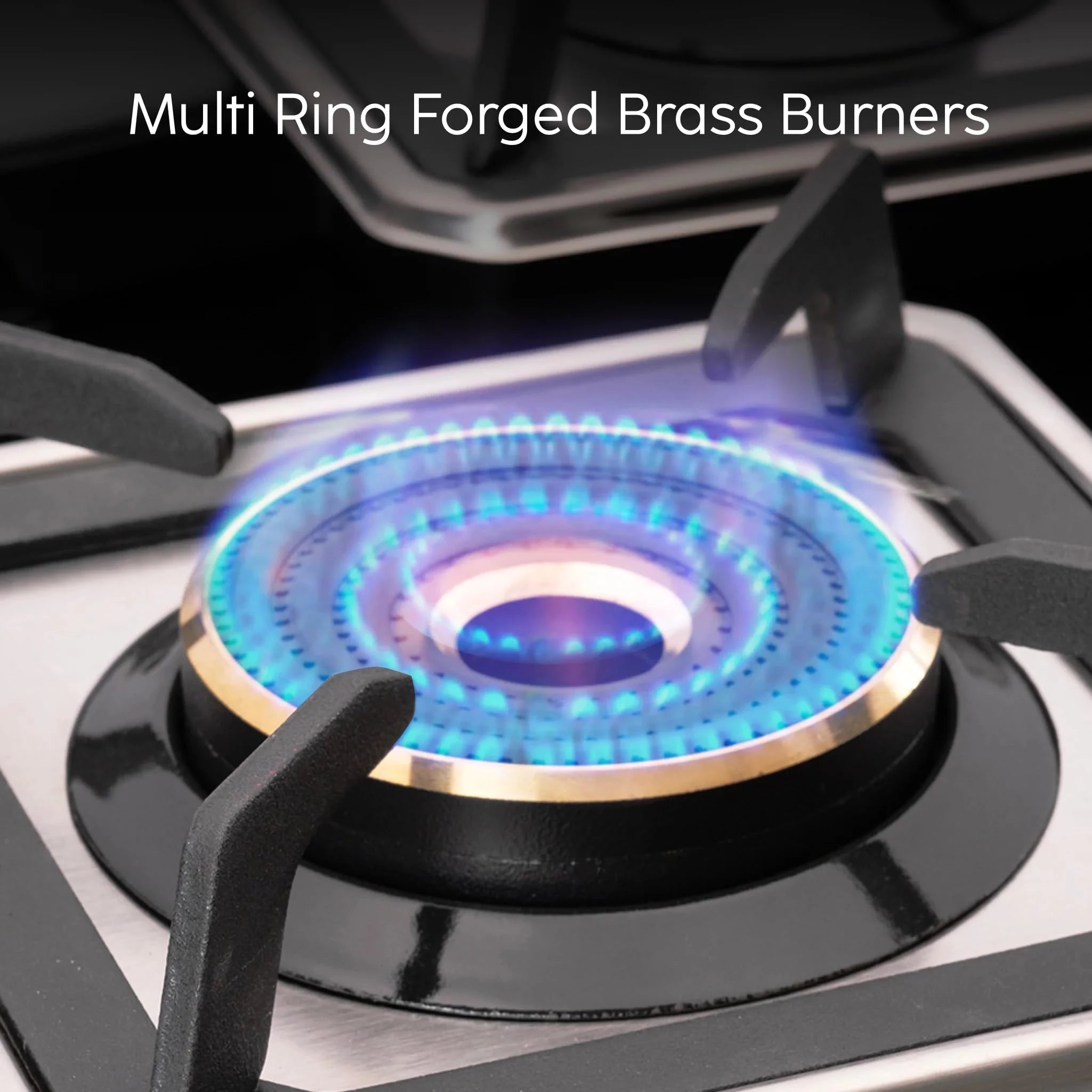 Glen Swift 4 Burner Gas Stove | Removable Multi-Ring Forged Brass Burners | 8mm Toughened Glass Top | Manual Ignition (CT1044GTBLSWIFT)