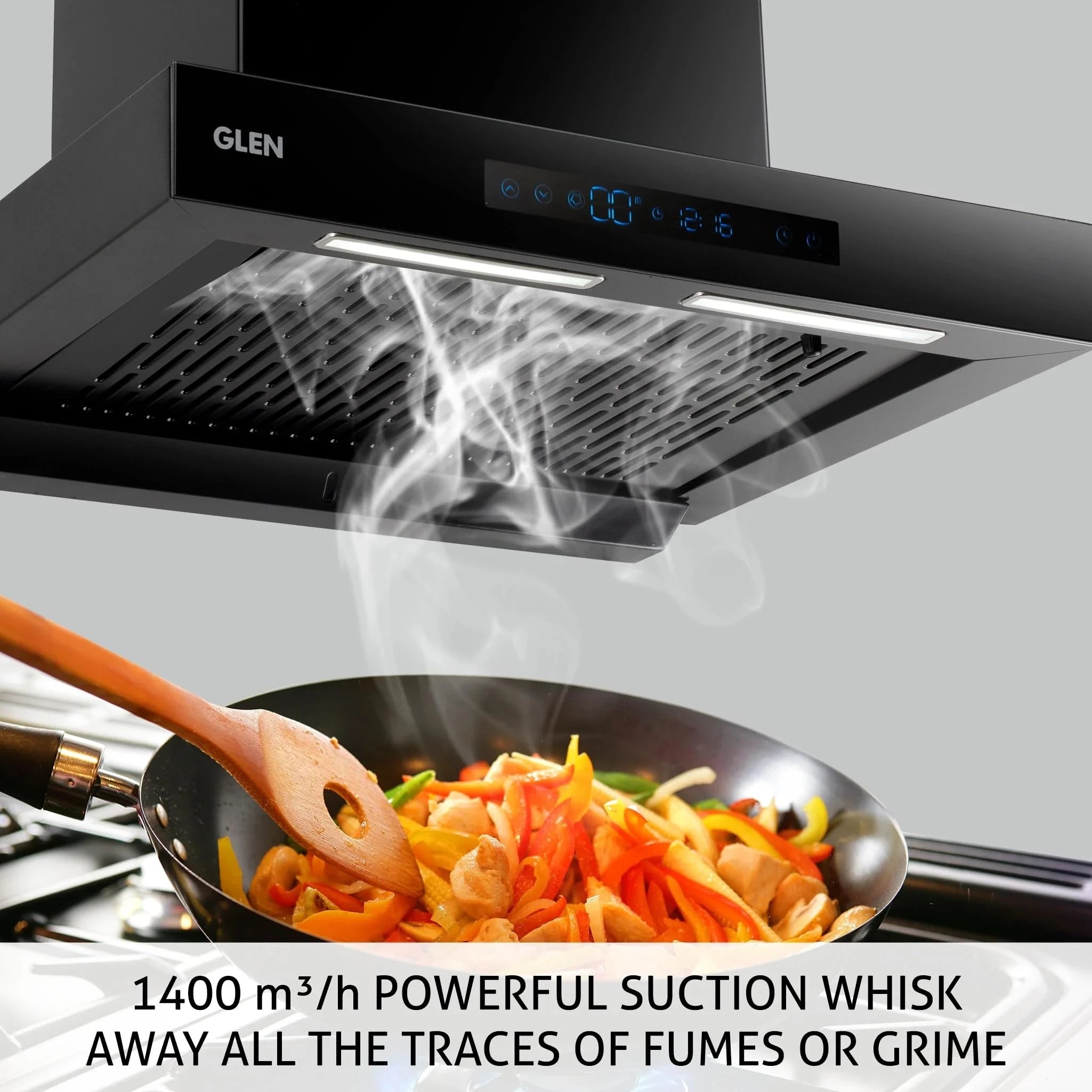 Glen Auto Clean Filterless Chimney with 1 Year on product & 12 Year on motor, Inverter Technology, BLDC Motor 1400 m3/h - Black (6053 BL BLDC AC) (60cm)