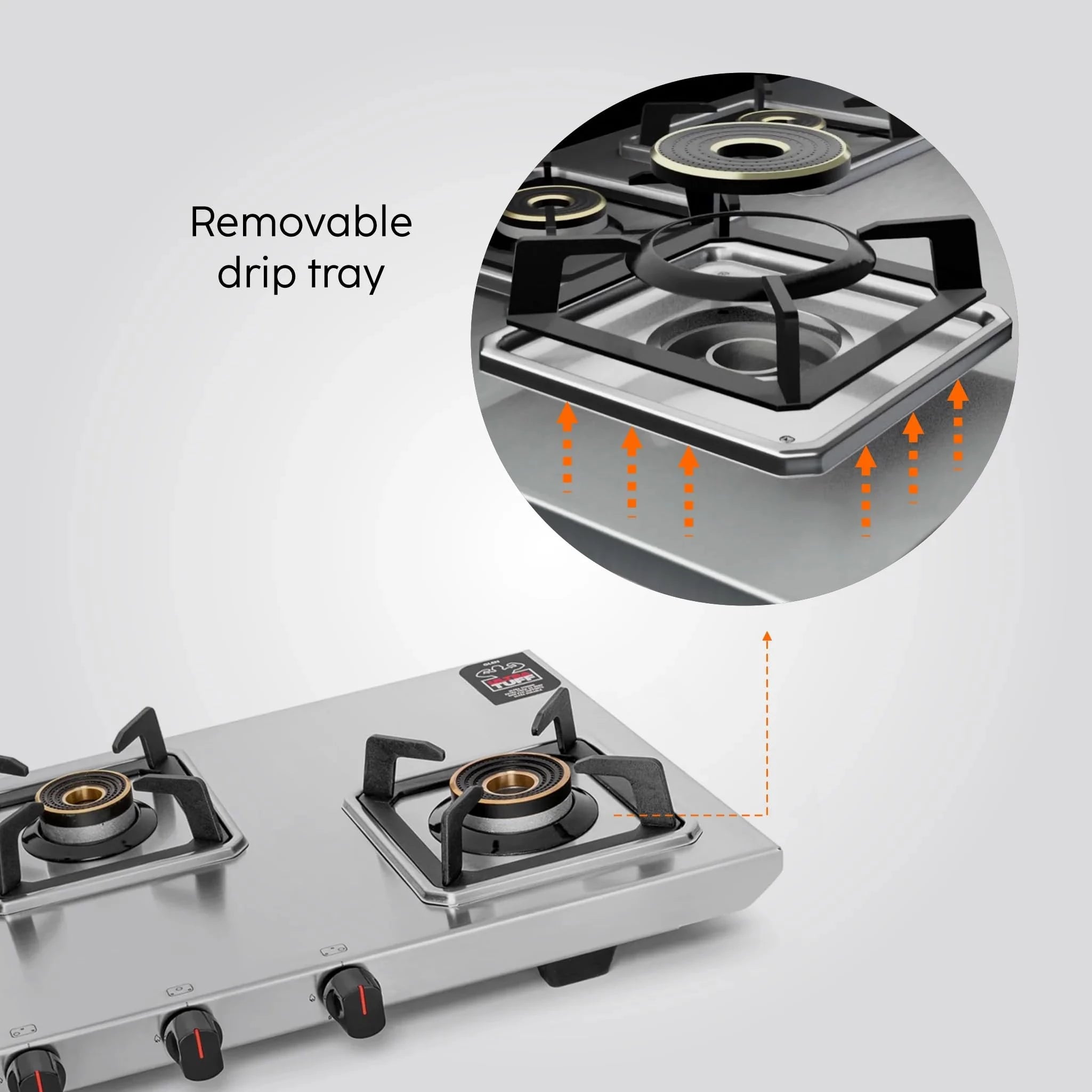 Glen 3 Burner Ultra Tuff Stainless Steel Gas Stove | Multi-Ring Forged Brass Burners | Removal Drip Trays | ISI Certified | Revolving Inlet Nozzle | Manual Ignition (CT1053UTDTSS)