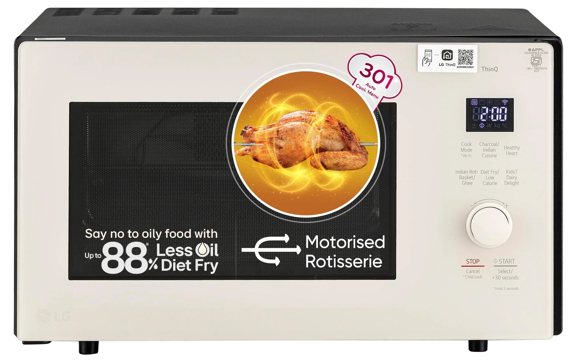 LG 28 L Scan-To-Cook Wi-Fi Enabled Charcoal Convection Microwave Oven (MJEN286UBW, Black, Beige Door, 301 Auto Cook Menu, Bar-be-queing at home, 30 Heart Healthy Recipes, Diet Fry & Multicook Tawa)