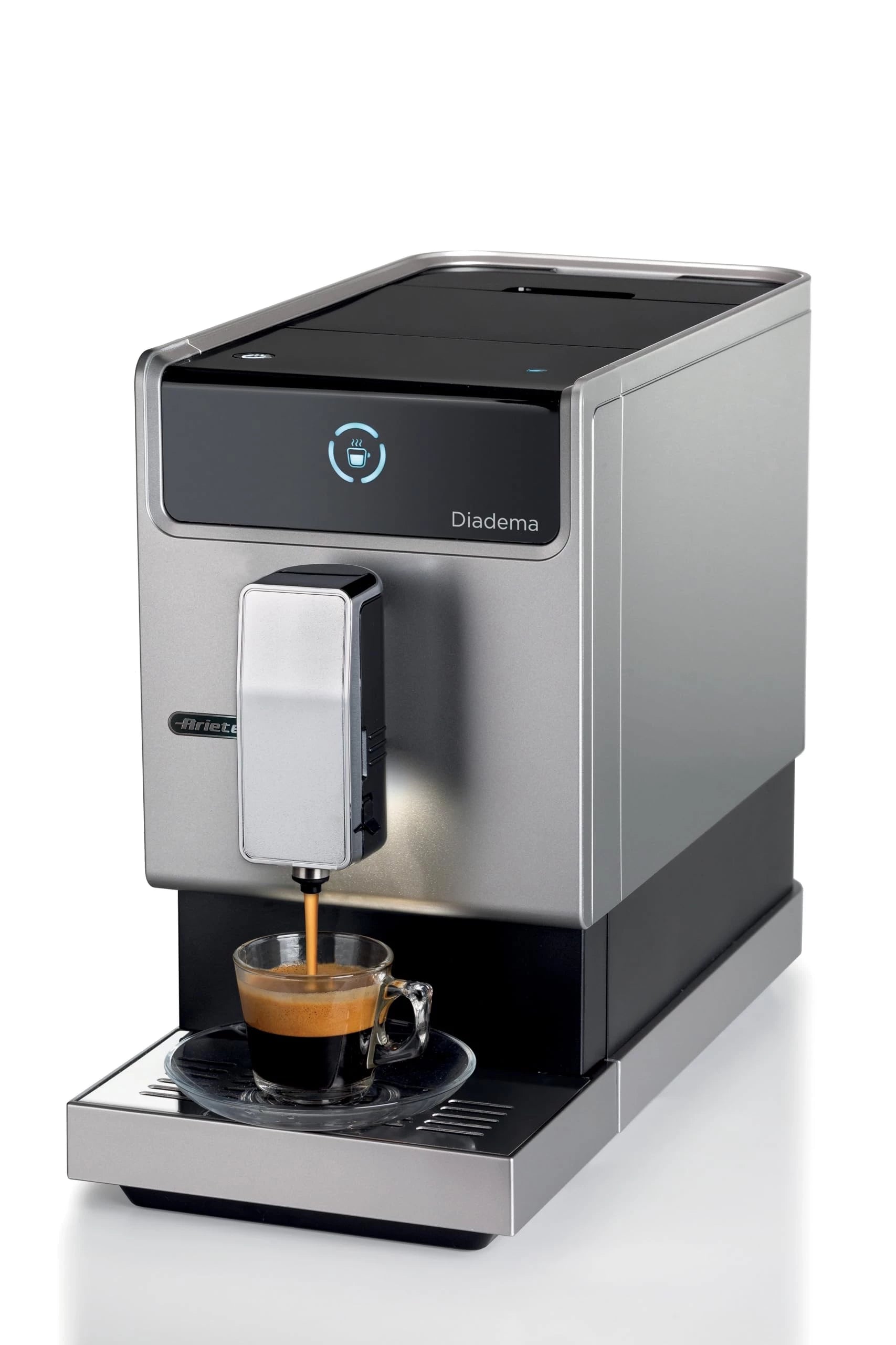 Ariete Fully Automatic Bean To Cup Coffee Machine With Built in Grinder, One Touch Espresso Cappuccino Latte Machiato Maker, Italian design, 19 Bar, Best for Home & Office, ART1451,Metallic