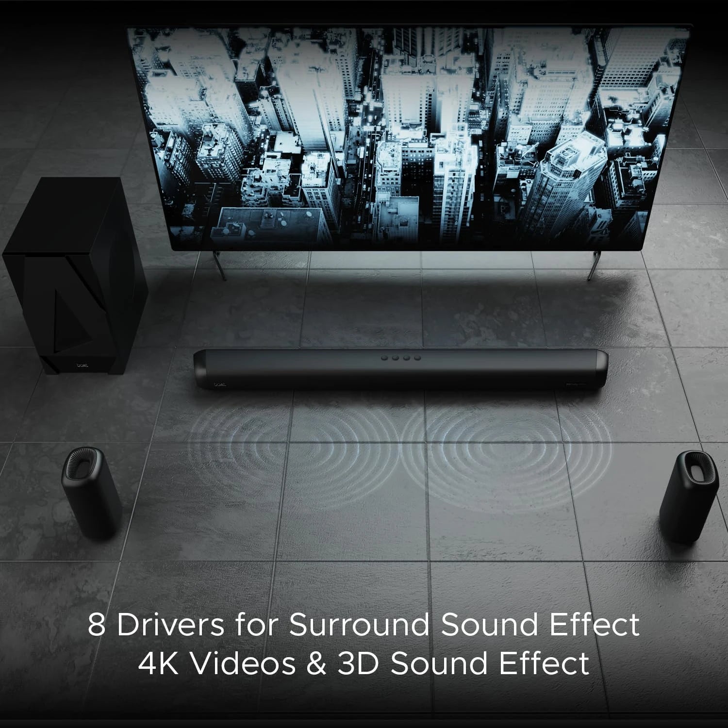 boAt Aavante Bar 5500DA 500W Bluetooth Soundbar w/Dolby Atmos & Cinematic Sound,5.1.2 Channel,8 Drivers for Surround Sound Effect,Multi- Compatibility, Remote Control(Premium Black)