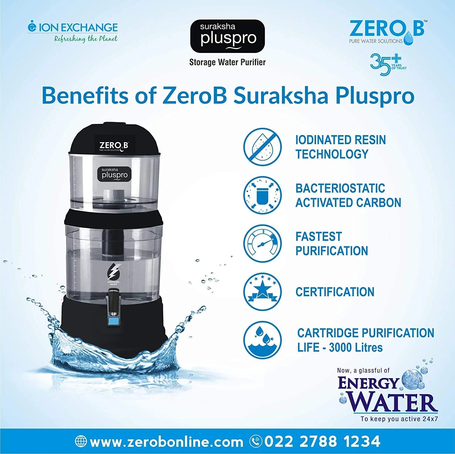 Zero B Suraksha Plus-Pro Gravity Water Purifier (15L, 5+10 Storage, Multicolour)