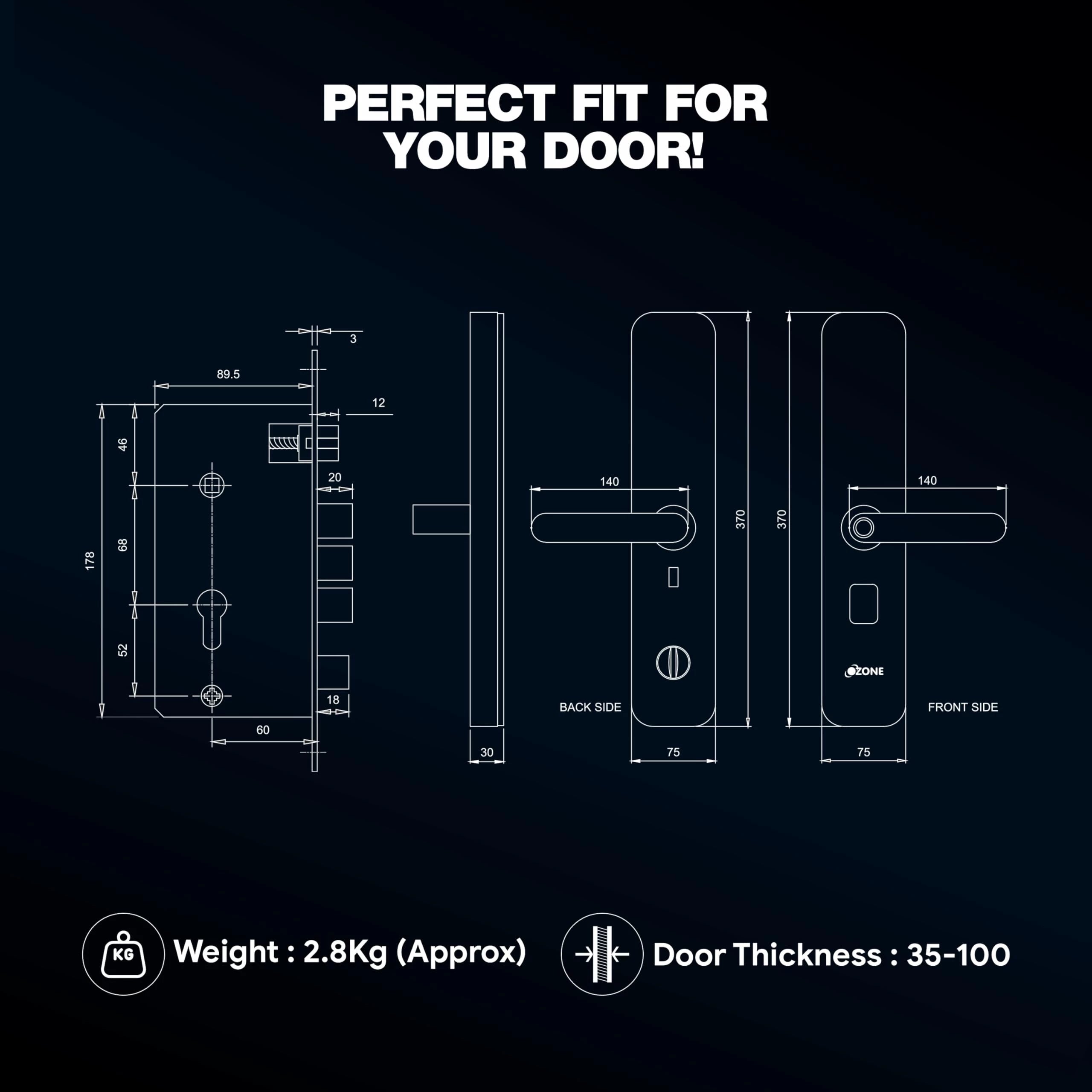 Ozone Smart Bluetooth Lock for Wooden & Metal Doors, 4-Way Access, OzoLife App, Fingerprint, Password, RFID Card, 35-80 mm Door Thickness, Free Installation, 2 Years Warranty (Rose Gold)
