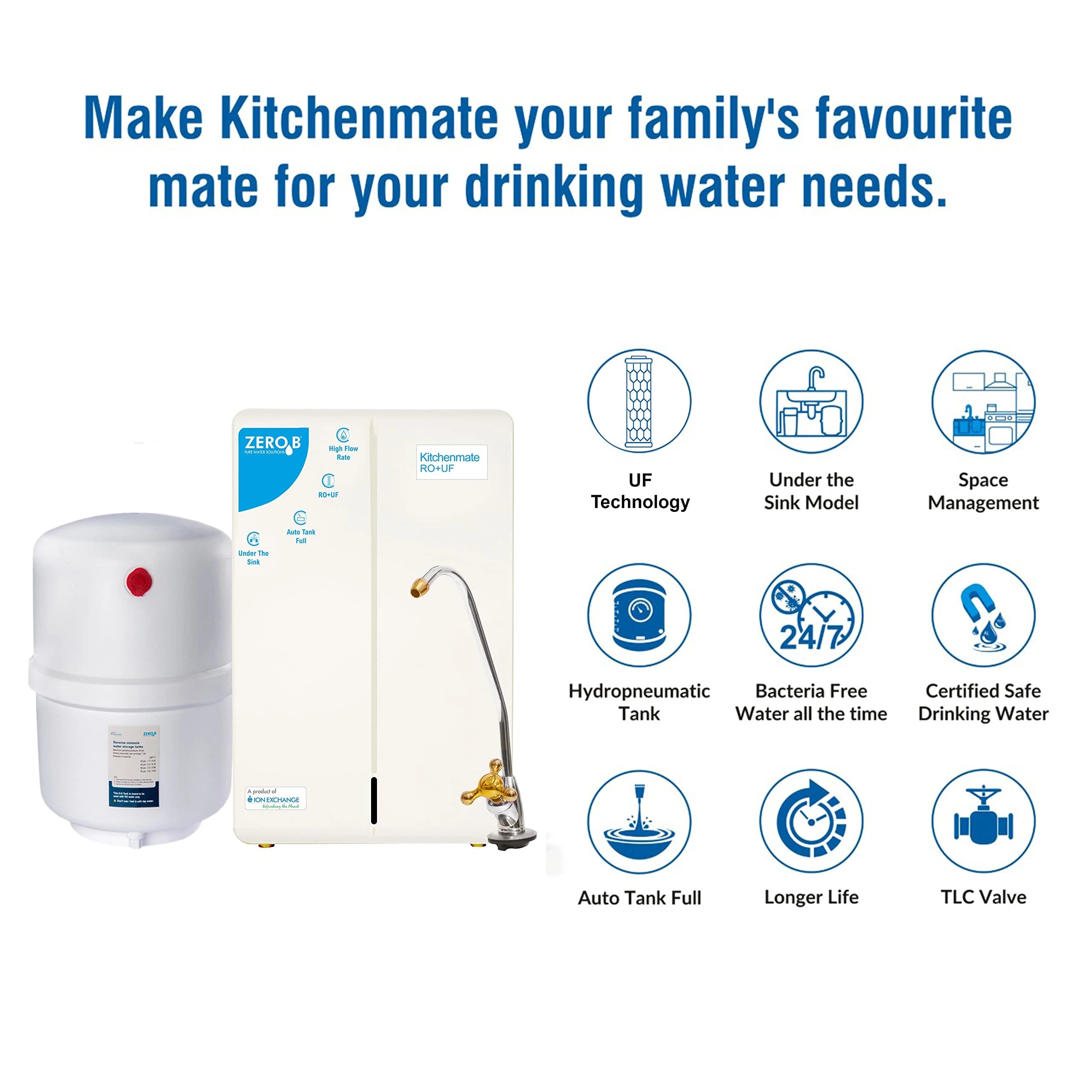 Zero B New Kitchenmate RO+UF Under The Sink Water Purifier with 7 Stage Purification
