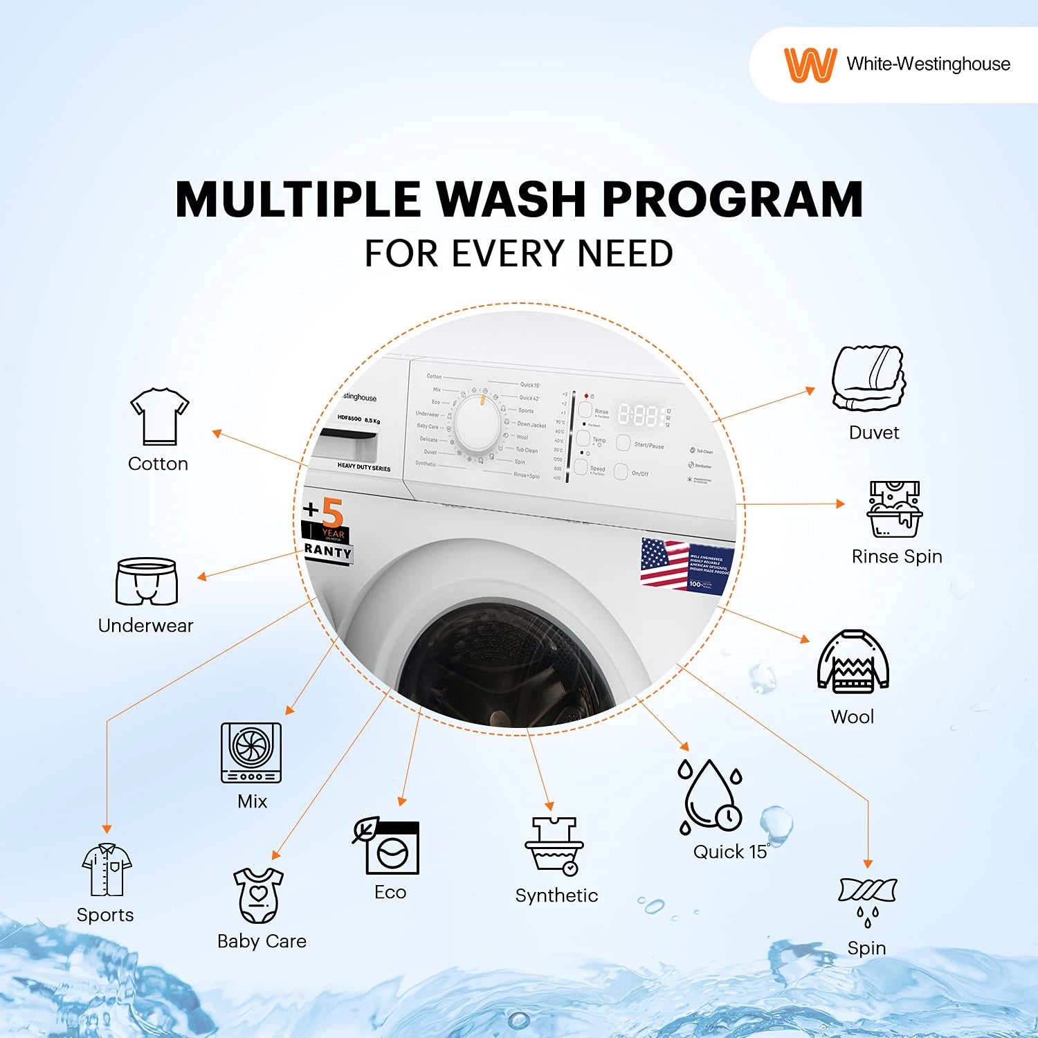 White Westinghouse Washing Machine HDF8500 8.5kg Ultra Smart Dry Fully-Automatic with In-Built Heater