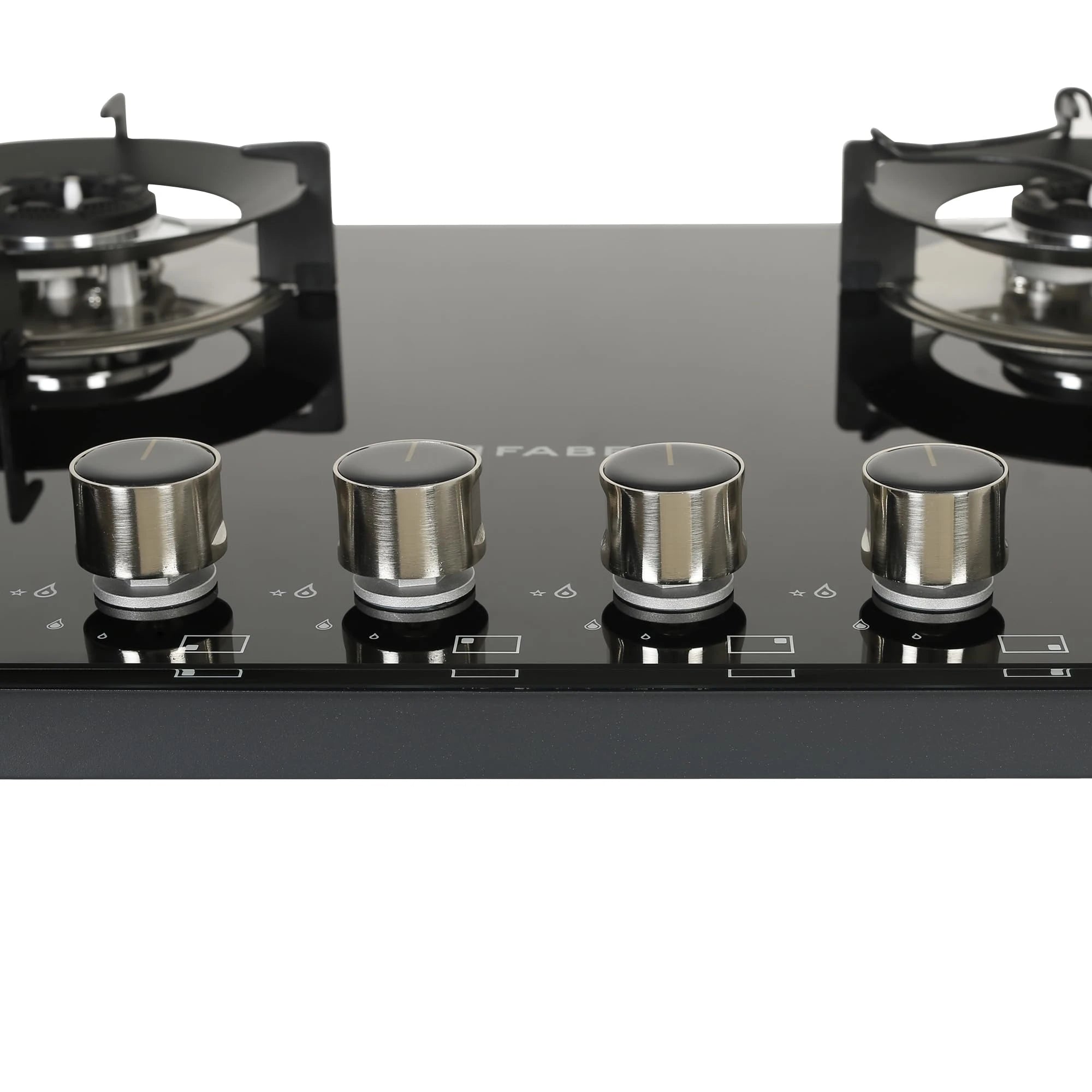 Faber HOB SUPERIA HT904 BR AI 4 Burner | Auto-Ignition | Spillage Proof | Concealed Chamber | Metal Knobs | Pan Support | Black Glass Finish | 5 Yr Burner & Glass Warranty | 1 Yr Comprehensive