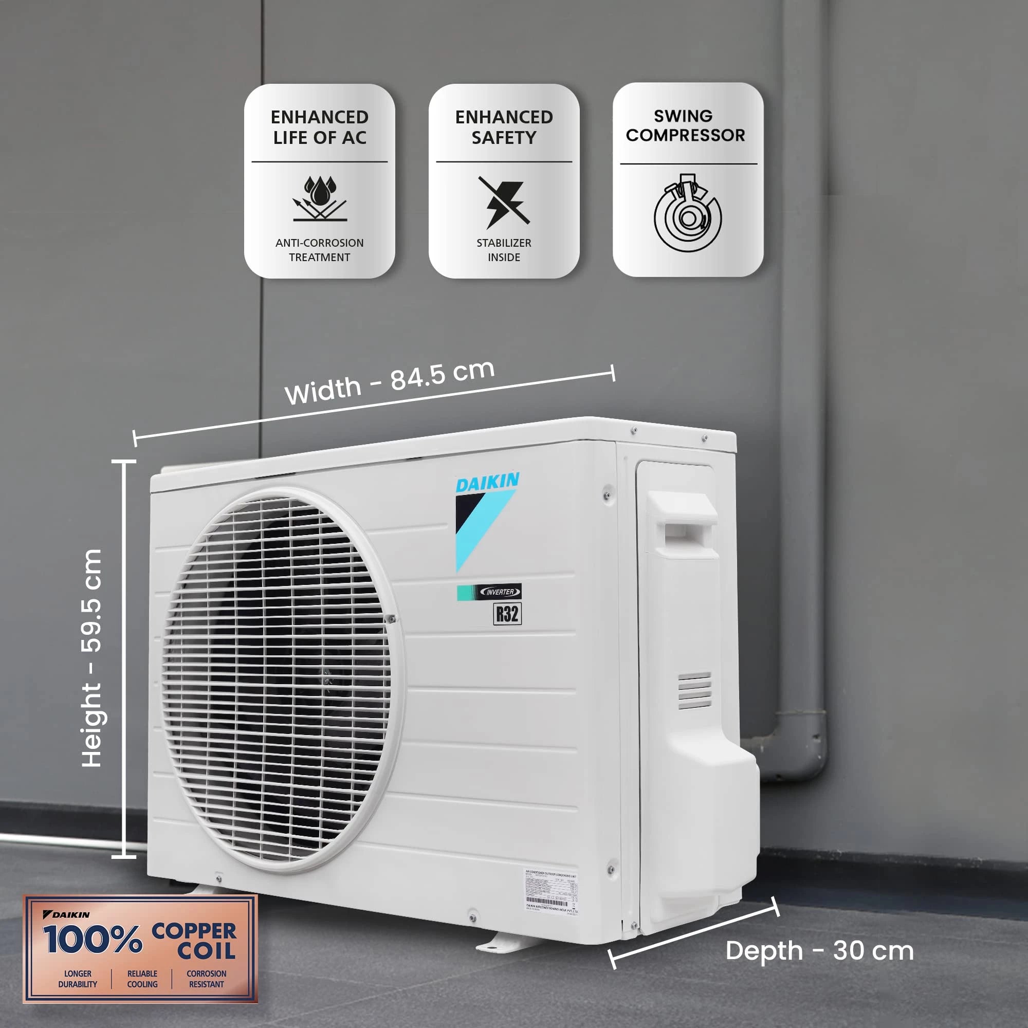 Daikin 1.5 Ton 3 Star Inverter Split AC (MTKL50U, White)
