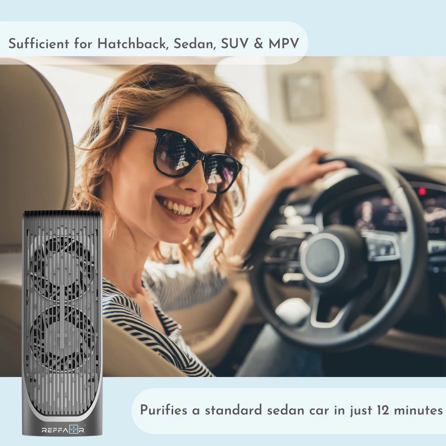 Reffair Ax60 Smart Car Air Purifier | True HEPA Filter, Twin-Turbo Fan, Auto Mode, Multicolored