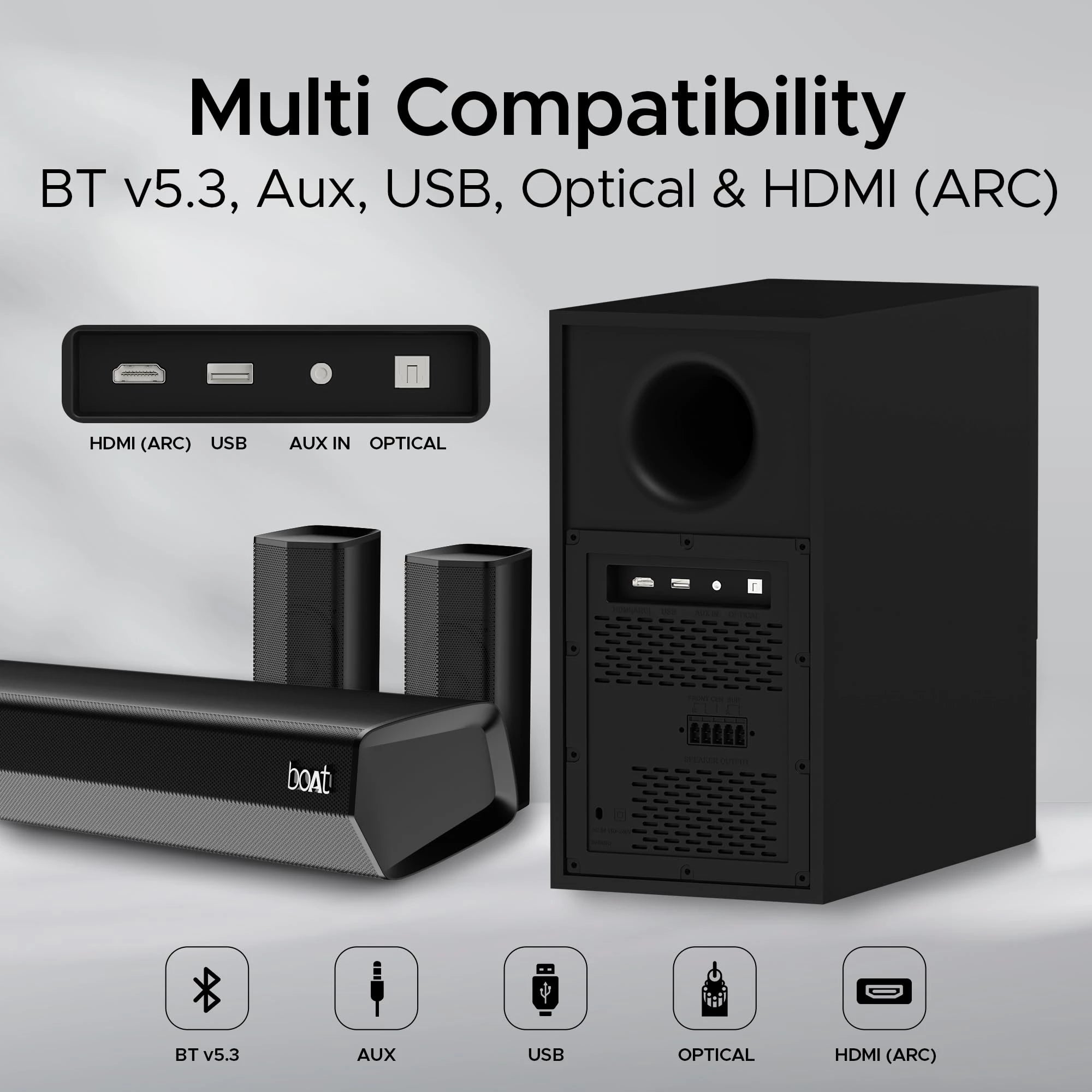 boAt Aavante Bar 3600 BT Soundbar 500W RMS, 5.1 Ch Surround, BTv5.3, Wall Mount, Bass&Treble, Remote(Premium Black)