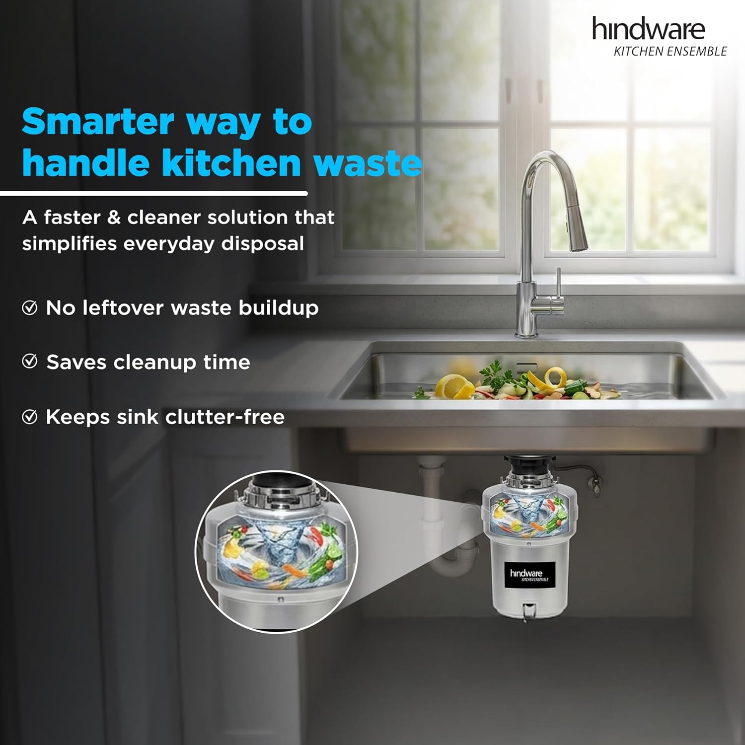 हिंदवेयर FWD-04 फ़ूड वेस्ट डिस्पोजर स्टैंडर्ड-0.5HP (सिल्वर)